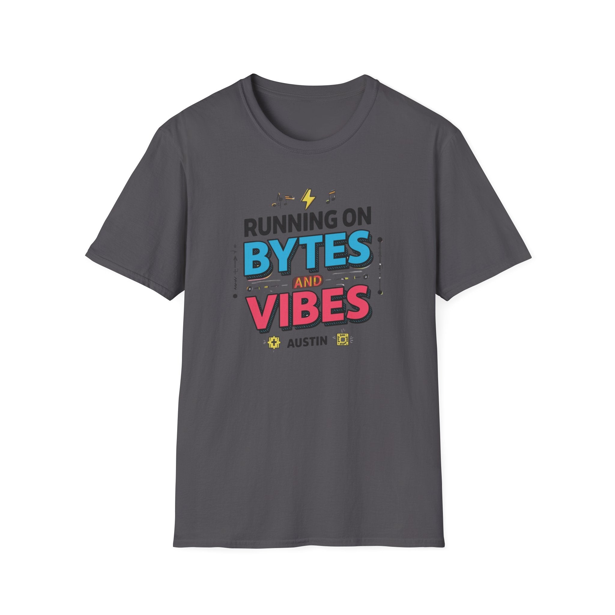 Running on Bytes and Vibes T-Shirt — Retro Tech Austin Graphic Tee