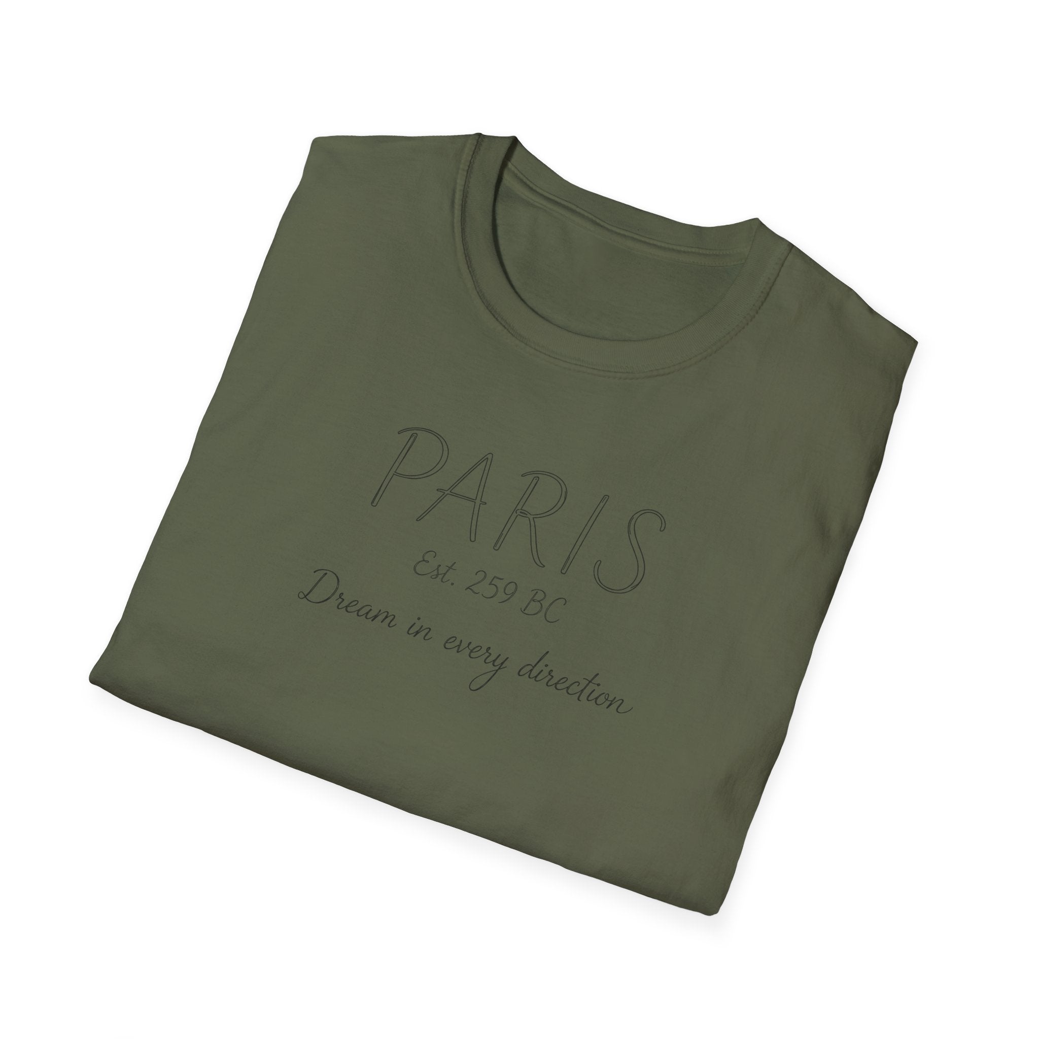 Paris Est. 259 BC T-Shirt – 'Dream in Every Direction' Minimalist Travel Tee