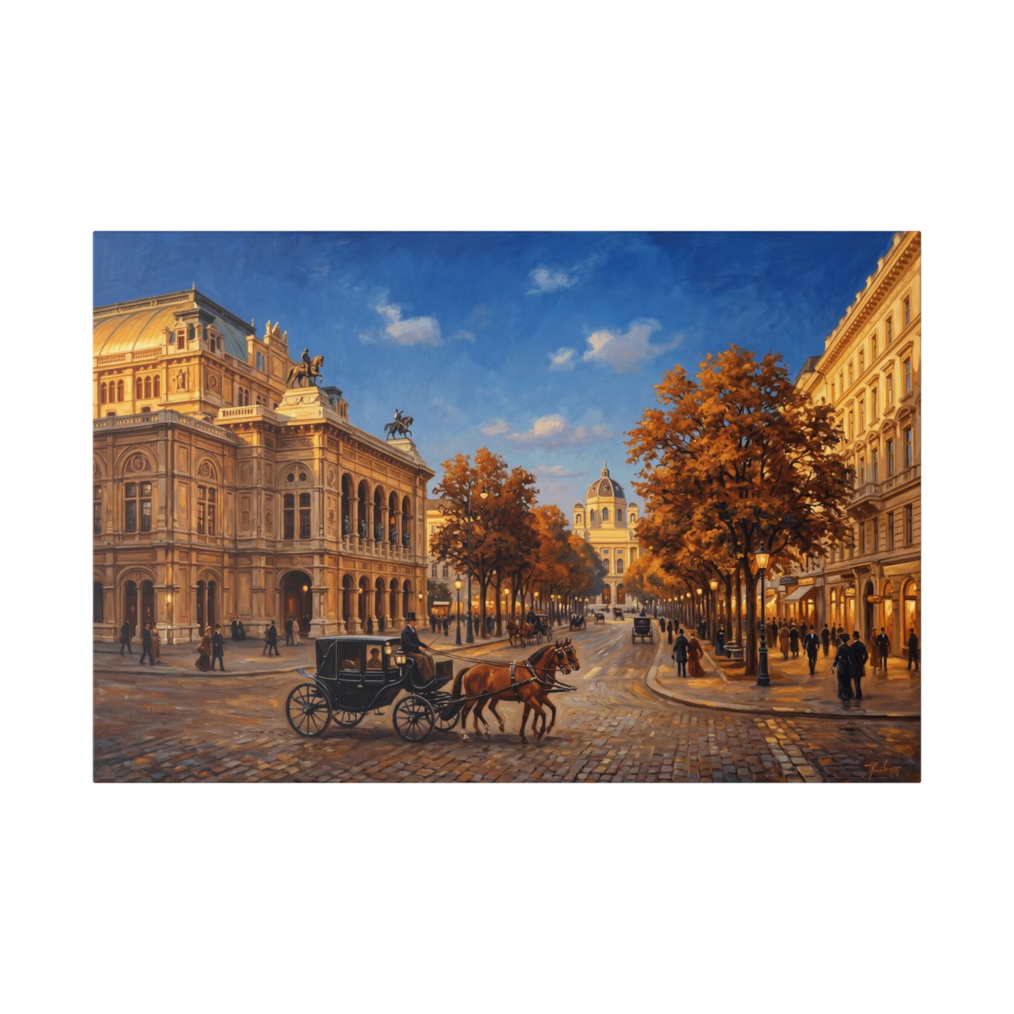 Vienna Ringstrasse Imperial Boulevard -Autumn Cityscape Canvas Wall Art — Vintage Horse & Carriage Street Scene