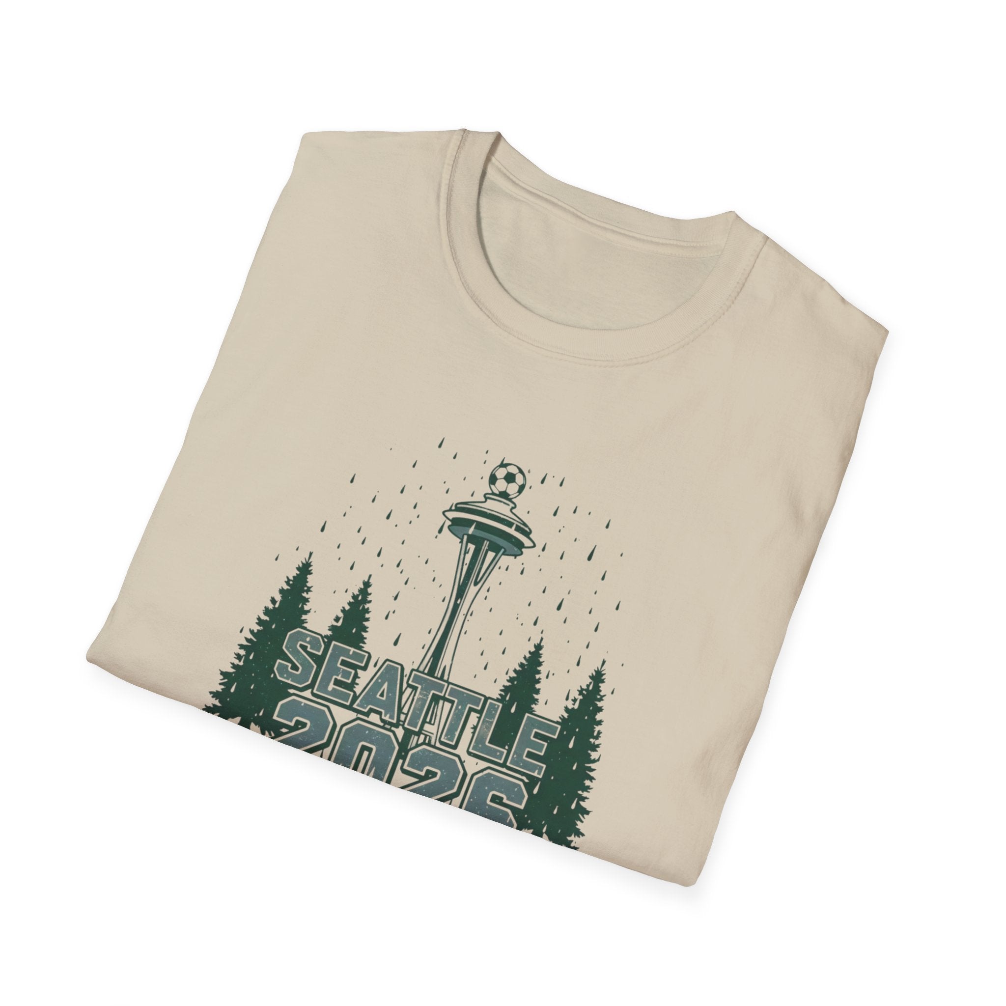 Seattle 2026 Souvenir T-Shirt — Space Needle & Pine Trees Travel Tee