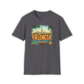 Valencia vintage travel postcard T-Shirt | Spain city skyline, oranges, palm leaves