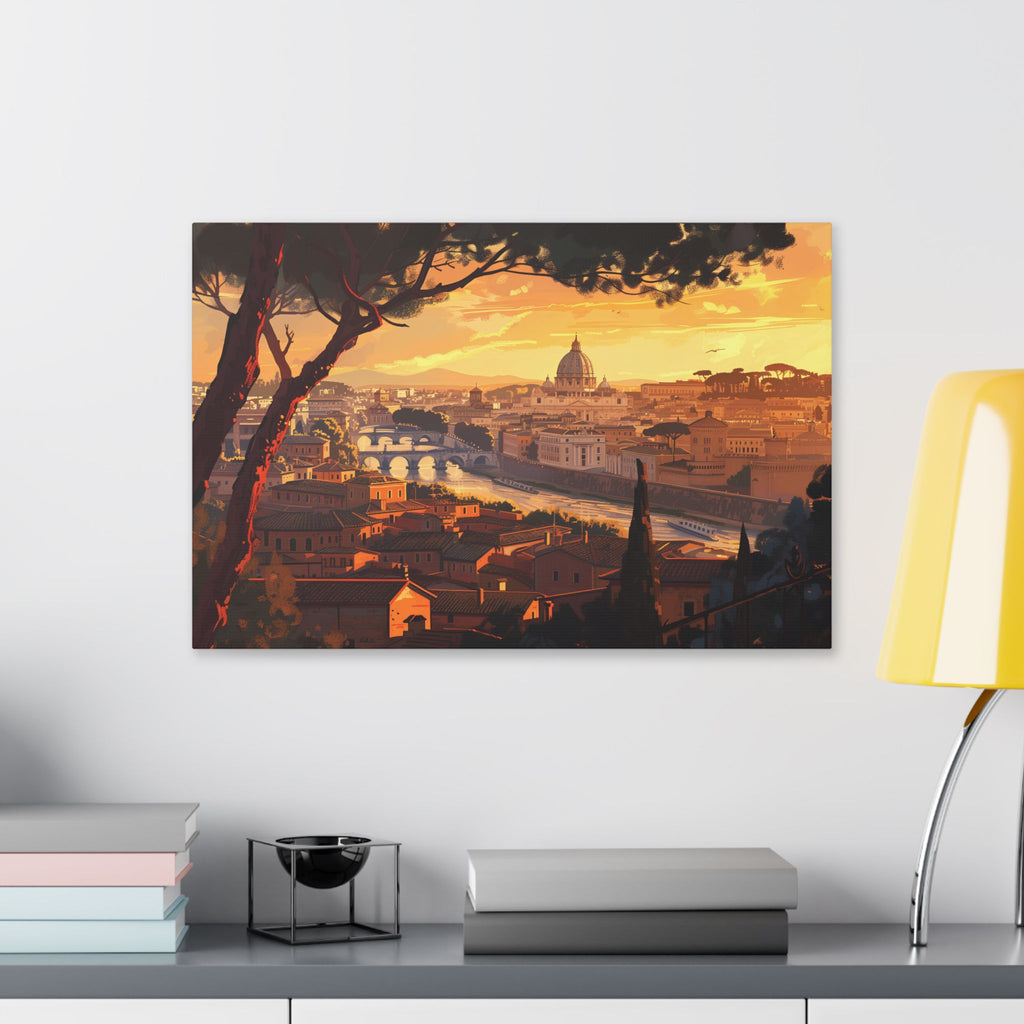 Sunset Over Rome Canvas Wall Art — Classic Stretched Canvas Landscape Print