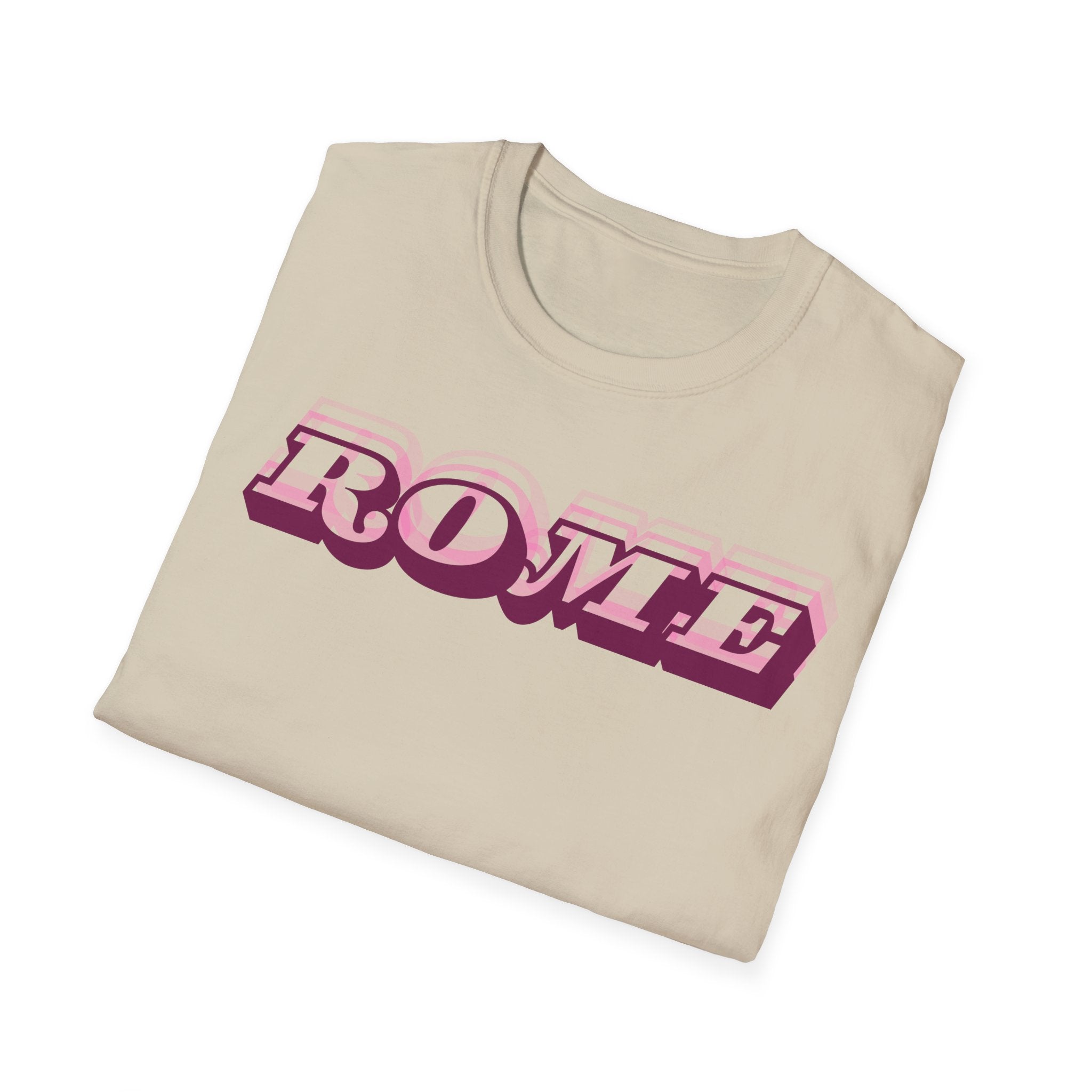 ROME 3D Retro Text T-Shirt | Pink Ombre City Typography