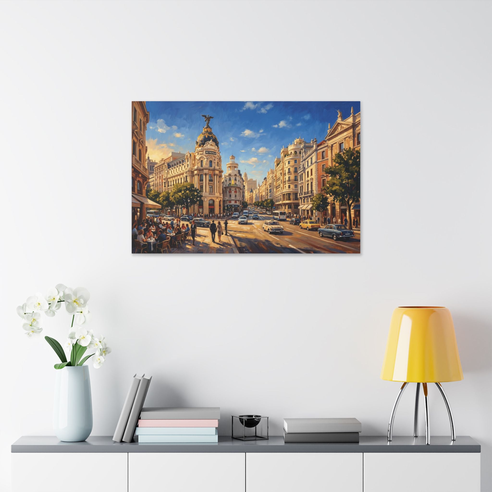 Madrid Cityscape Canvas Print — Vintage Gran Vía Street Wall Art