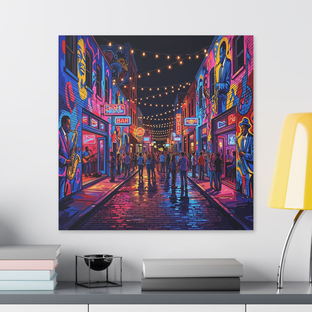 Dallas Deep Ellum Street - Neon Nightlife Street Canvas — Vibrant Urban Alley Wall Art