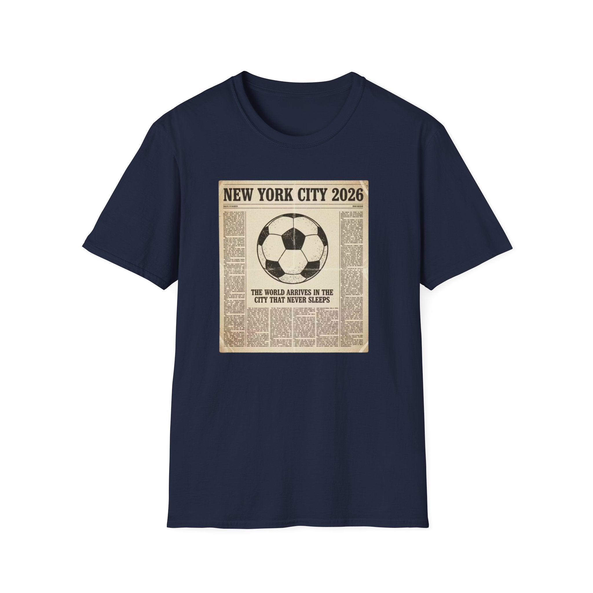 Soccer Newspaper T-Shirt — New York City 2026 Vintage Soccer Tee