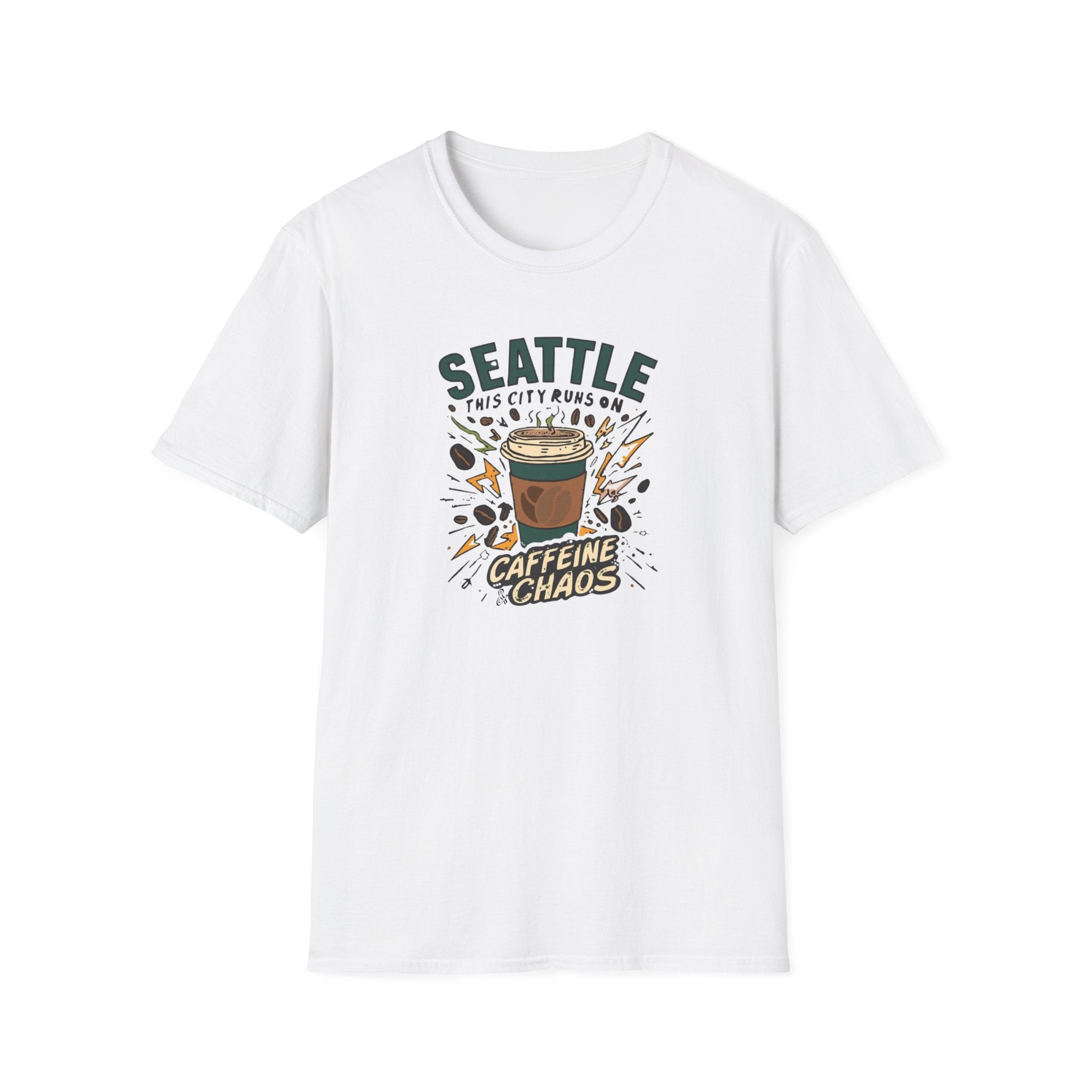 Seattle Caffeine Chaos T-Shirt – This City Runs on Coffee Graphic Tee