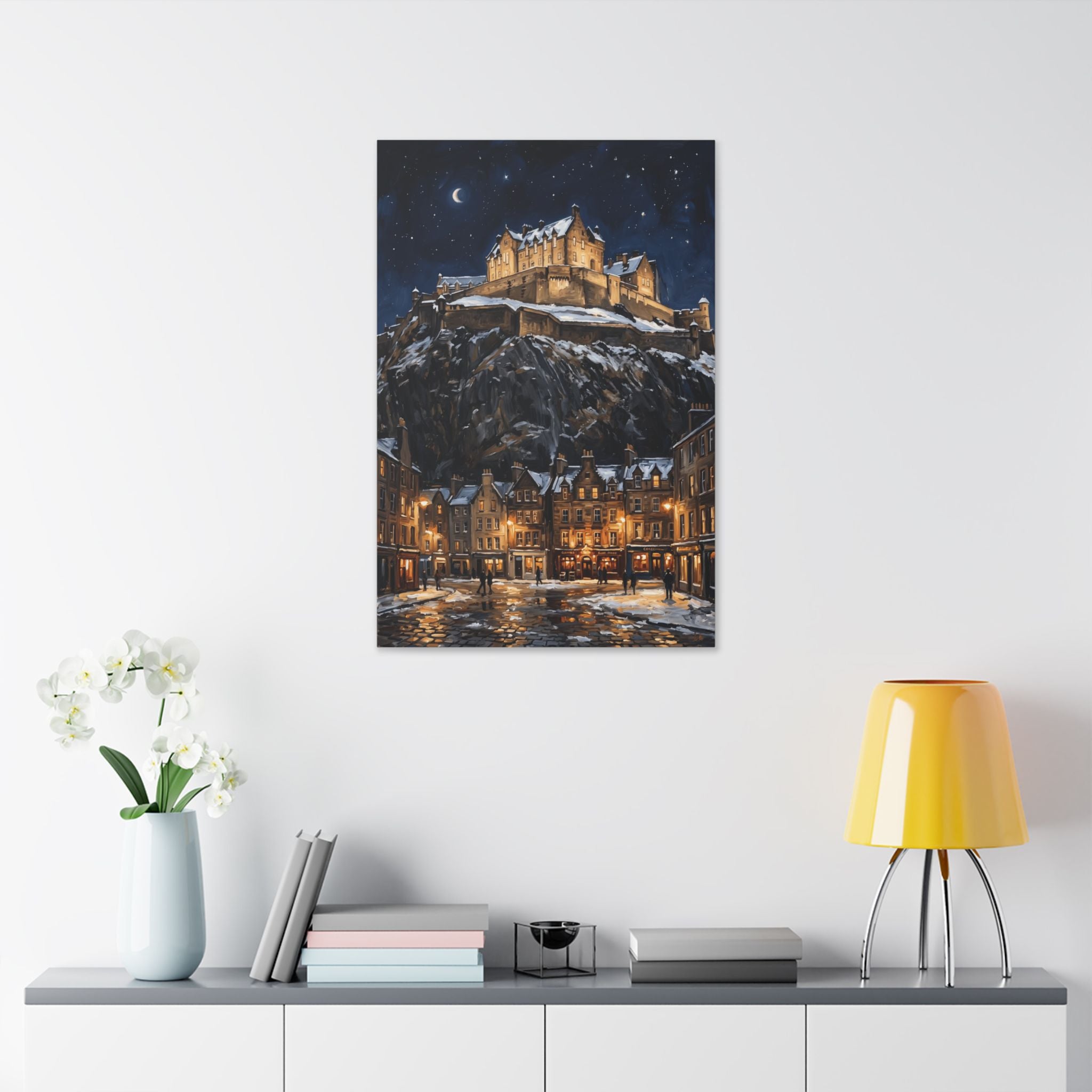 Edinburgh Castle at Night – Winter Stretched Canvas Wall Art