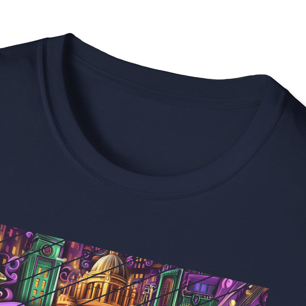Belfast Neon Script T-Shirt | Retro Rainbow Stripes