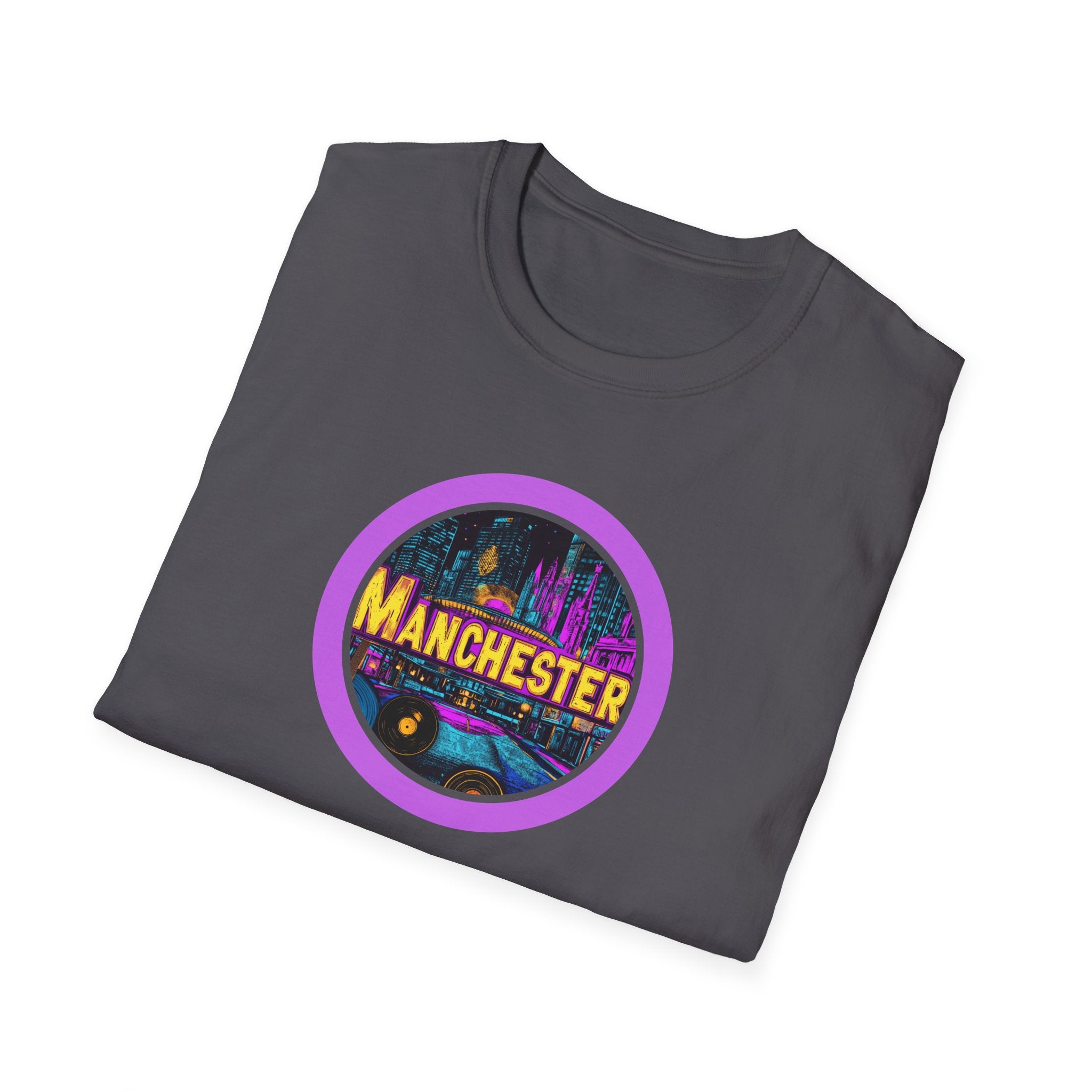 Manchester neon cityscape T-Shirt | retro skyline badge