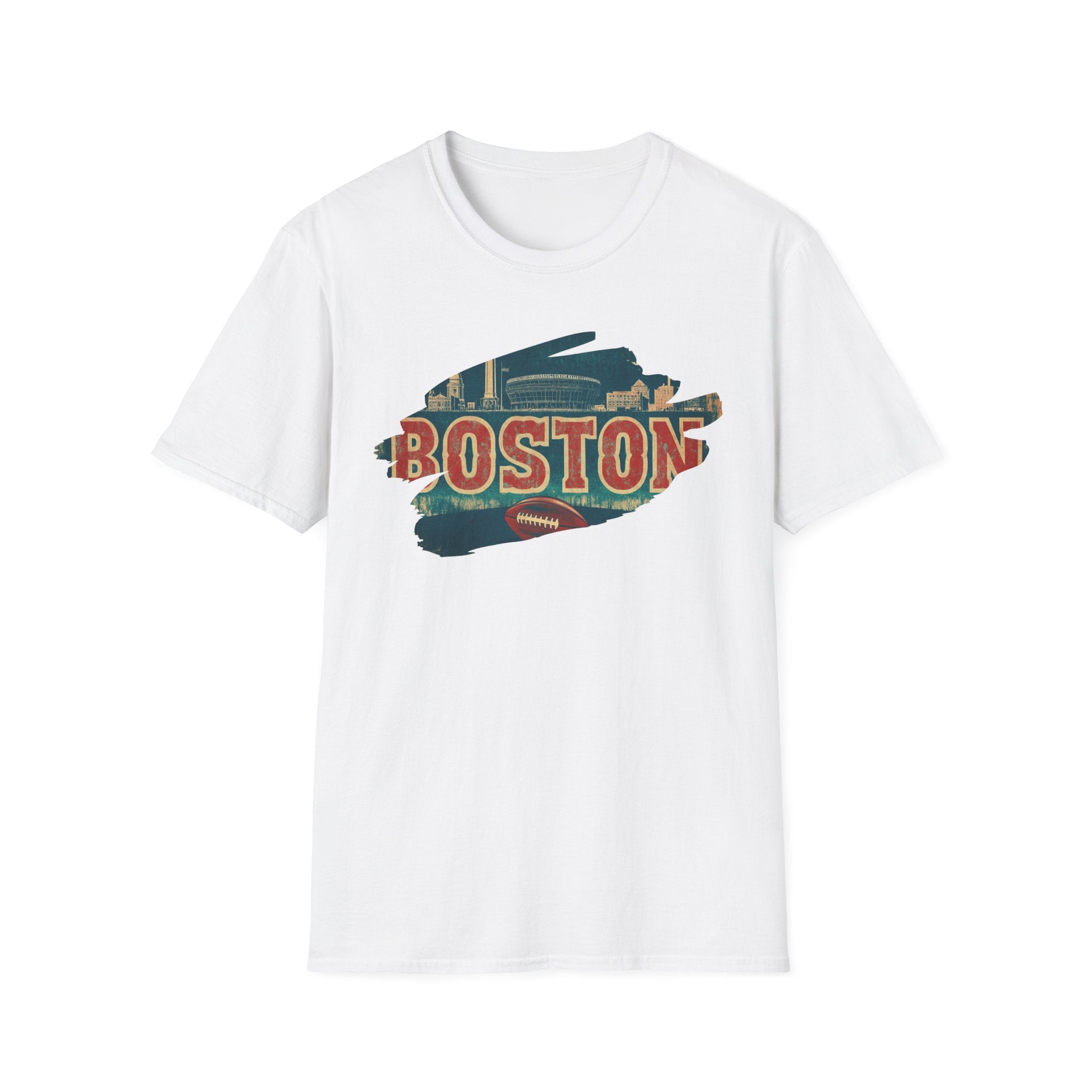 Boston Retro Brushstroke T-Shirt | City Skyline, Vintage Text