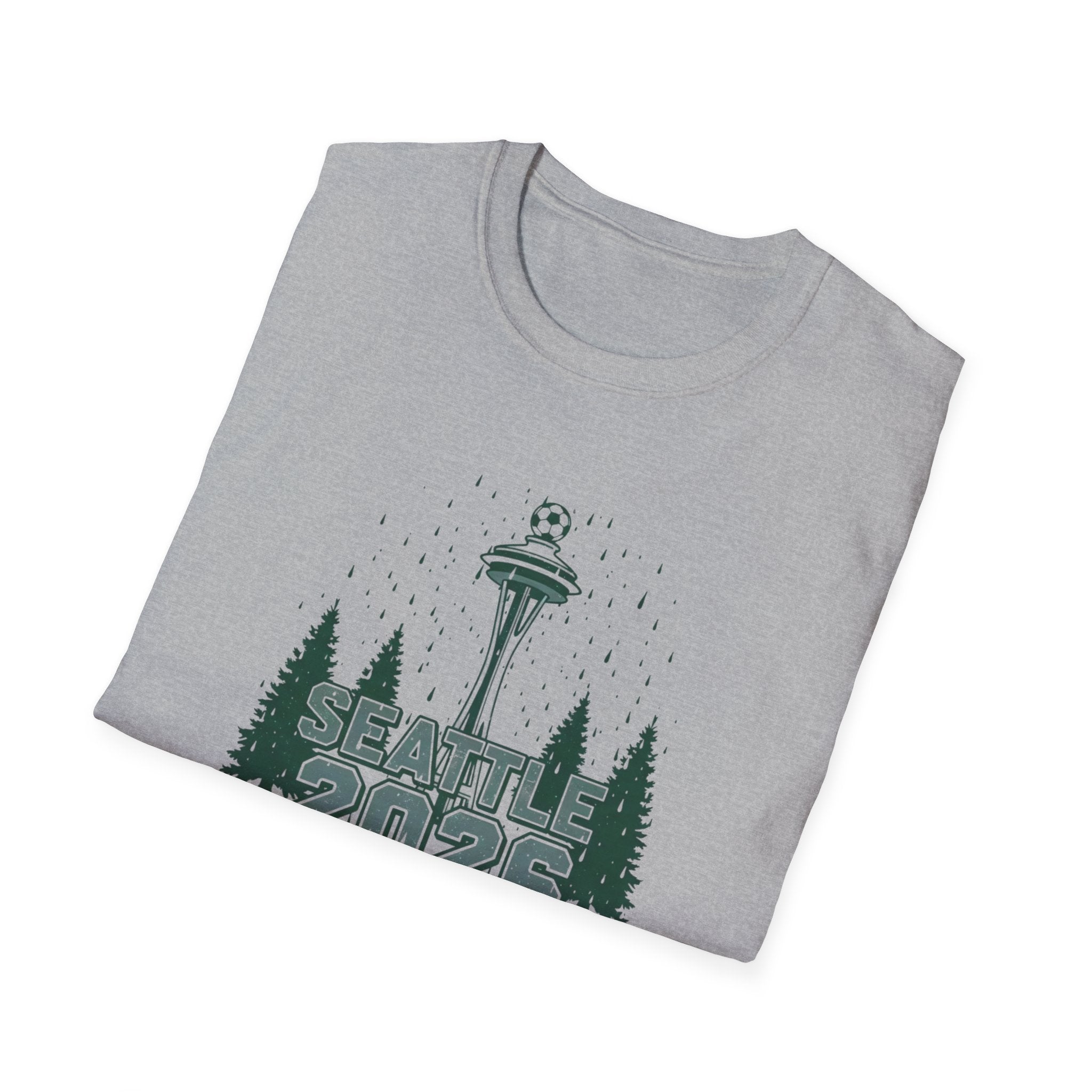 Seattle 2026 Souvenir T-Shirt — Space Needle & Pine Trees Travel Tee