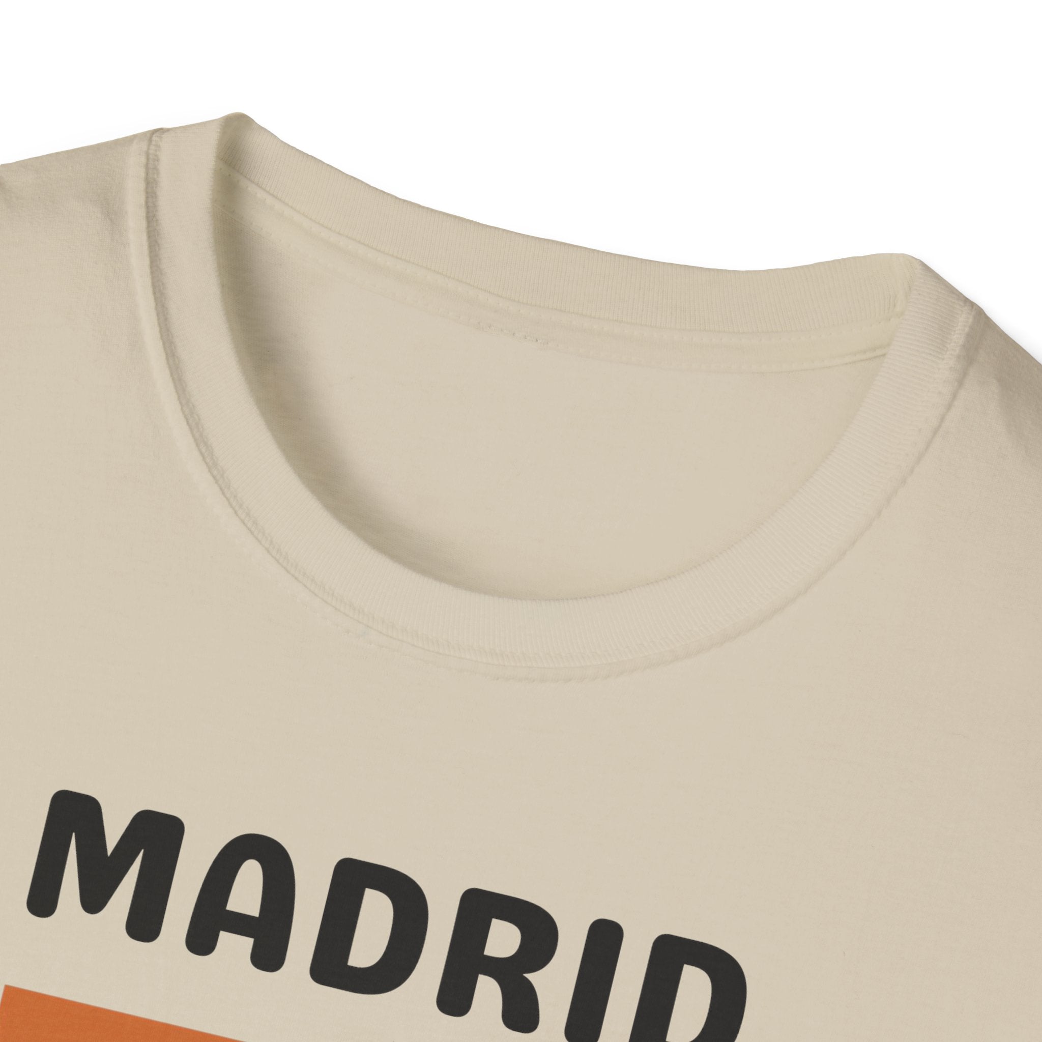 Madrid Retro Stripes T-Shirt | Vintage City Typography, Earth Tone Bars
