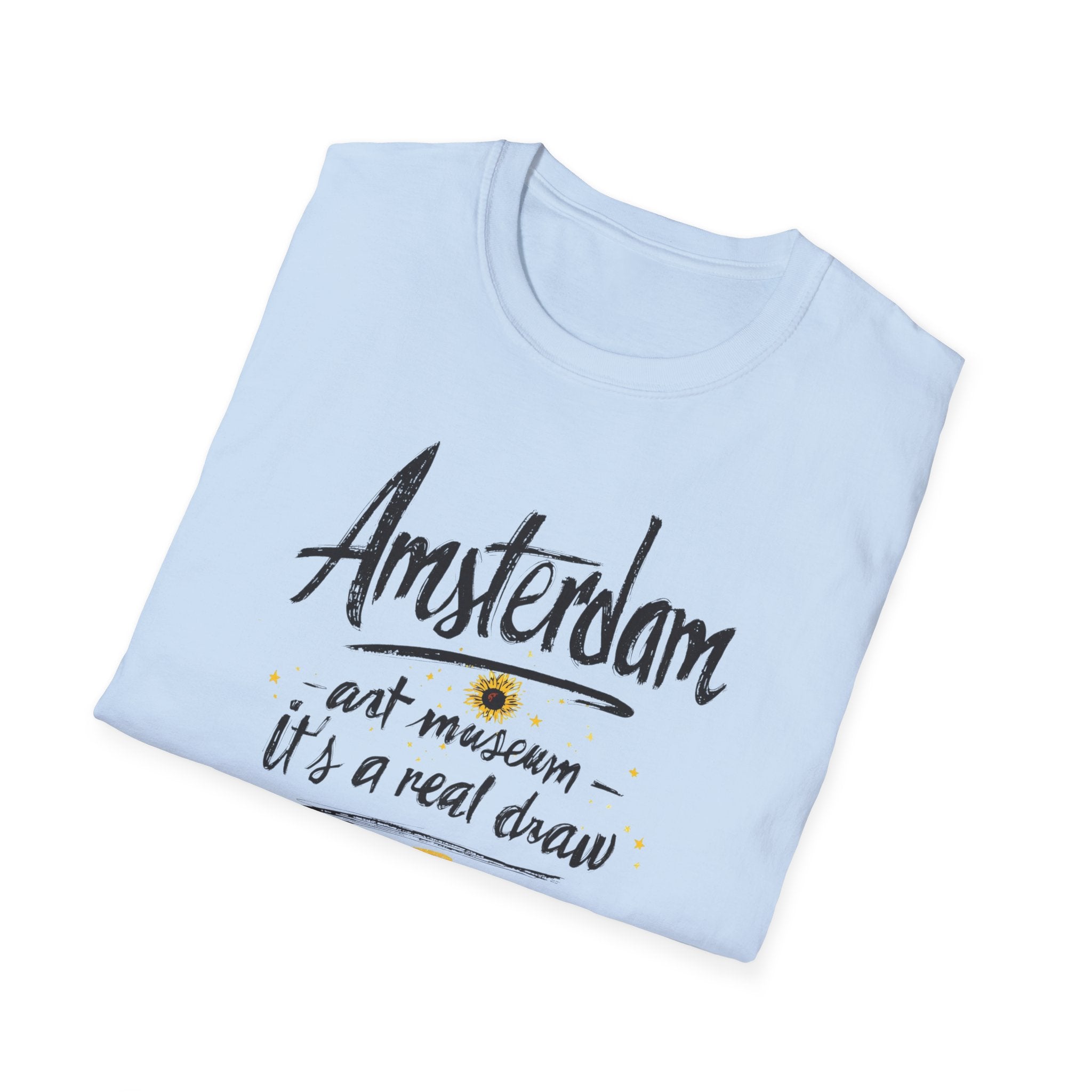 Amsterdam Art Museum T-Shirt — "Amsterdam" Script Graphic with "art museum — it’s a real draw"