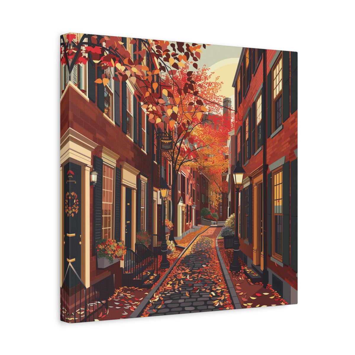 Boston Beacon Hill - New England - Acorn Street - Autumn Cobblestone Alley Stretched Canvas