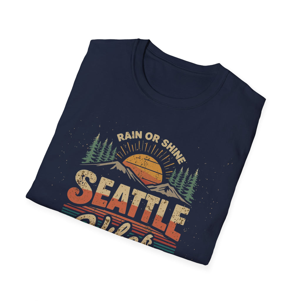 Seattle Vibes T-Shirt — "Rain or Shine" Retro Sunset Tee