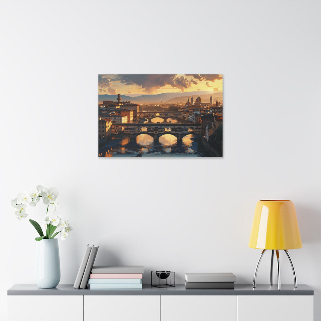 Florence Sunset Canvas Wall Art — Ponte Vecchio Landscape Print