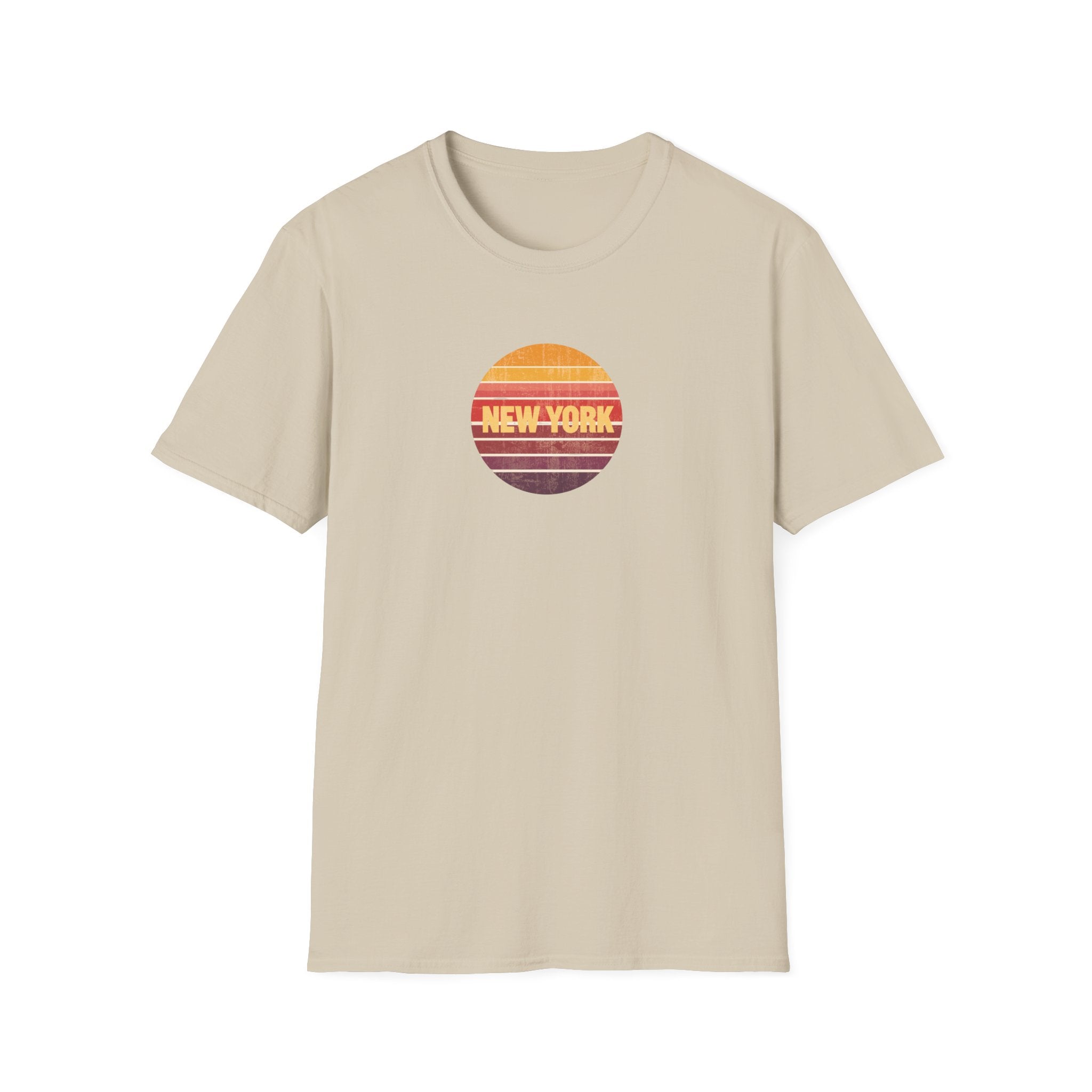 Retro Sunset New York T-Shirt | Vintage Striped City Graphic