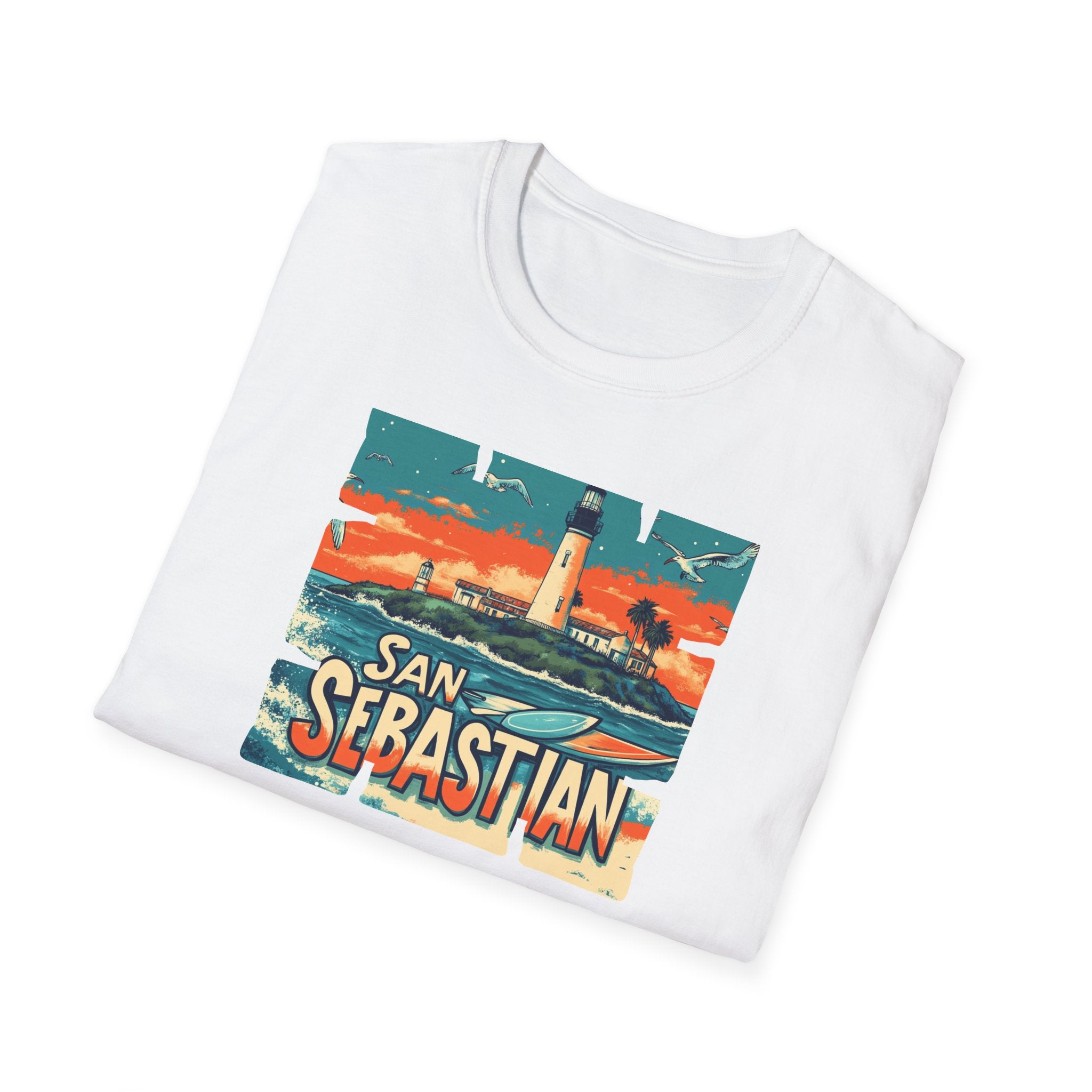 San Sebastian Lighthouse Vintage Poster T-Shirt | Coastal Travel Tee