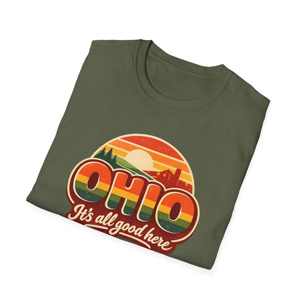 Ohio Retro Sunset T-Shirt — “Ohio It's All Good Here” Vintage State Tee