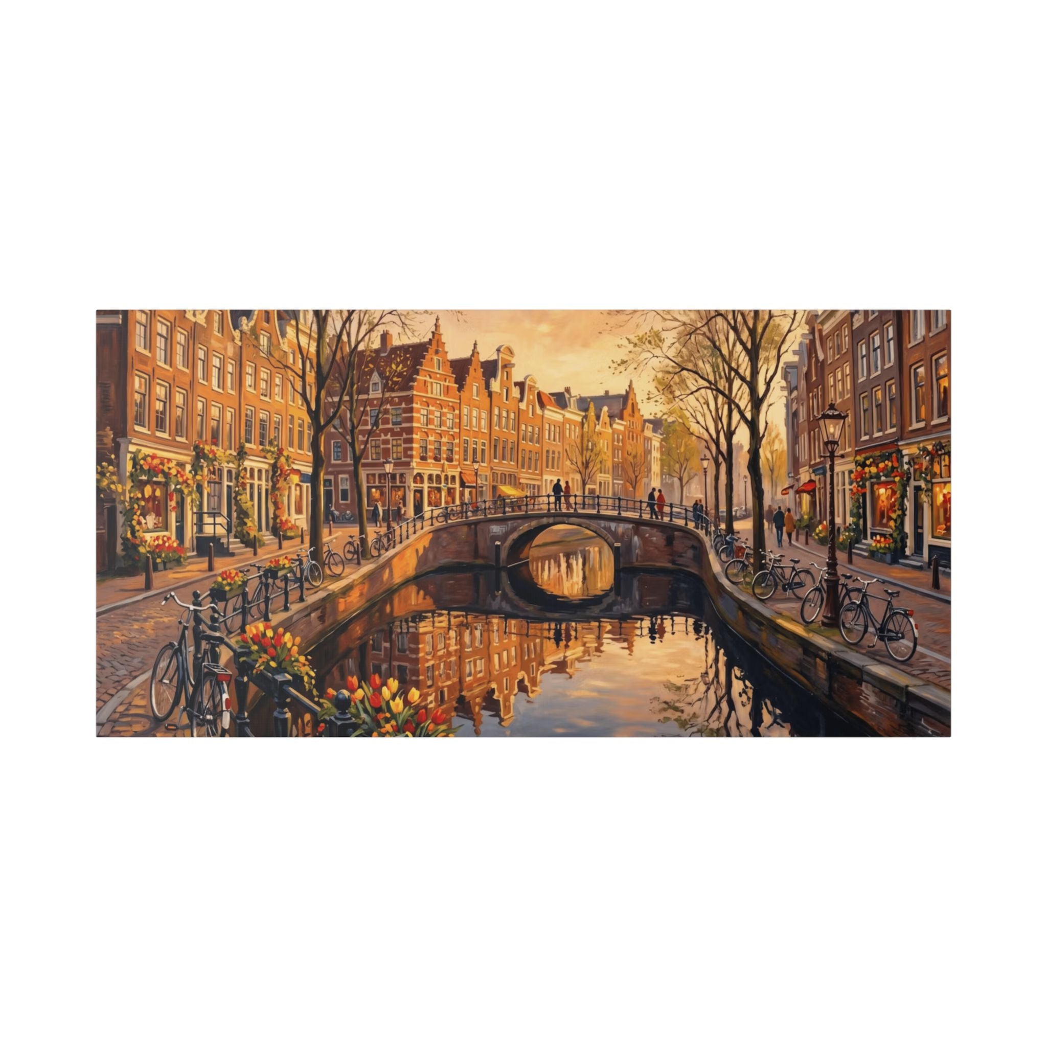 Amsterdam Canal Sunset Stretched Canvas Wall Art