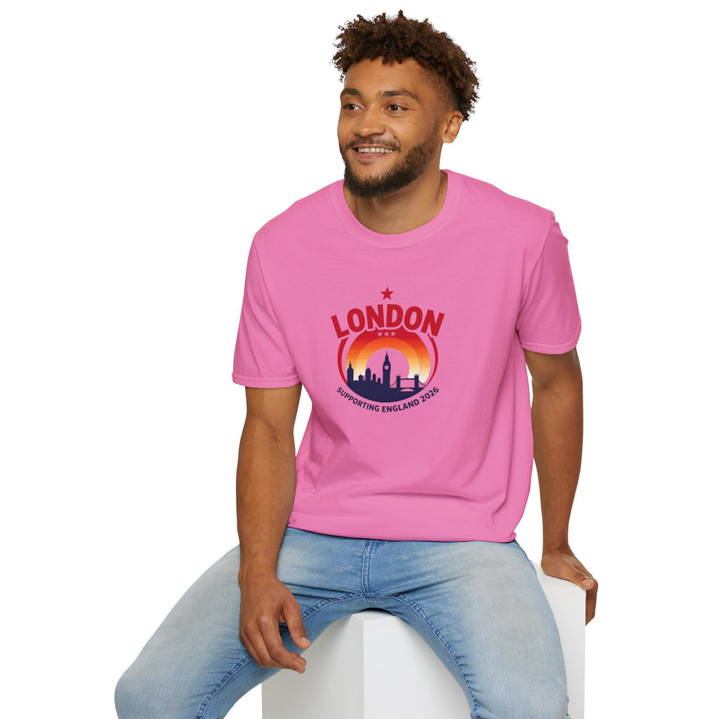London Skyline World Cup 3 Lions T-Shirt — Supporting England 2026 Sunset Graphic