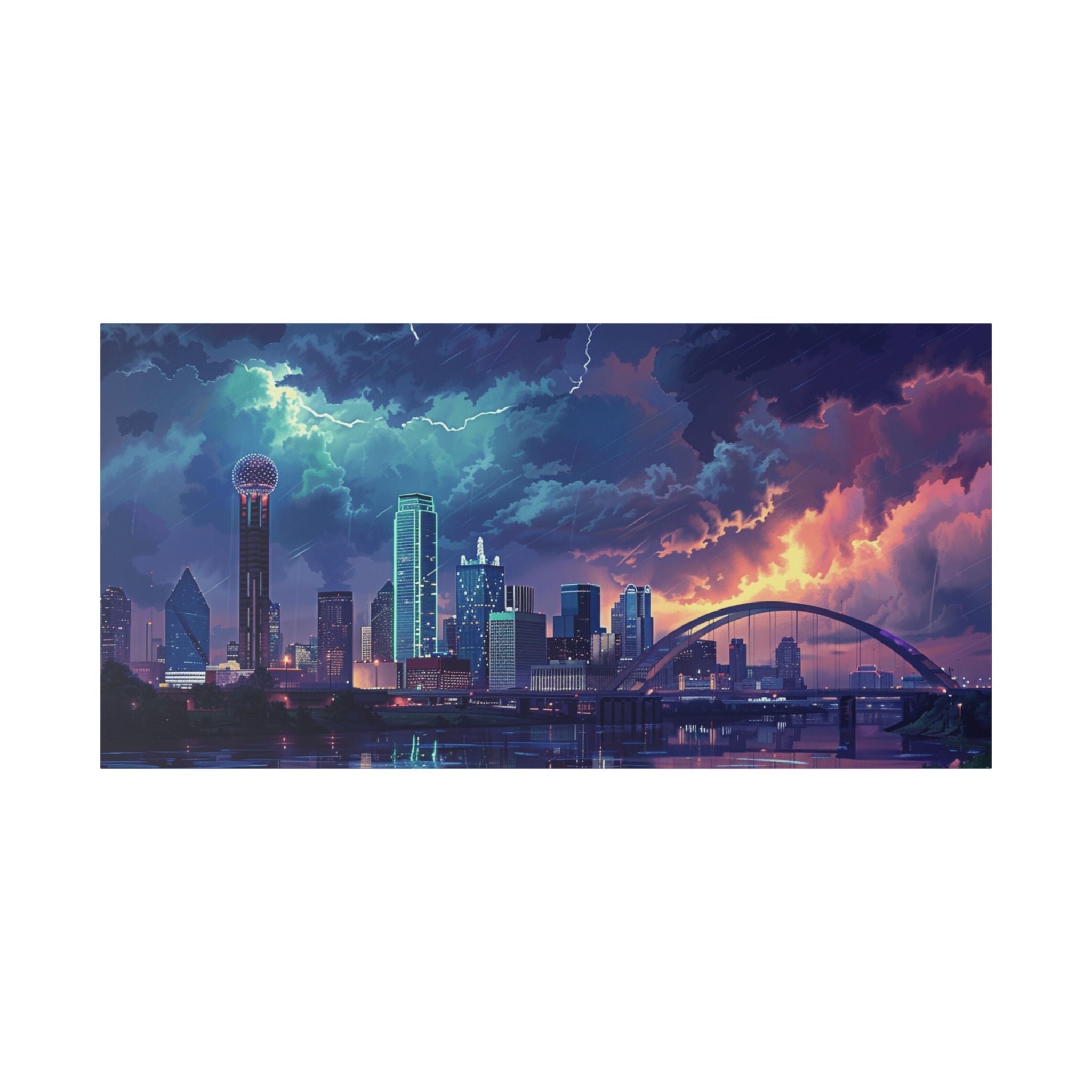 Dallas Cityscape Canvas Print — Stormy Sunset Skyline Wall Art