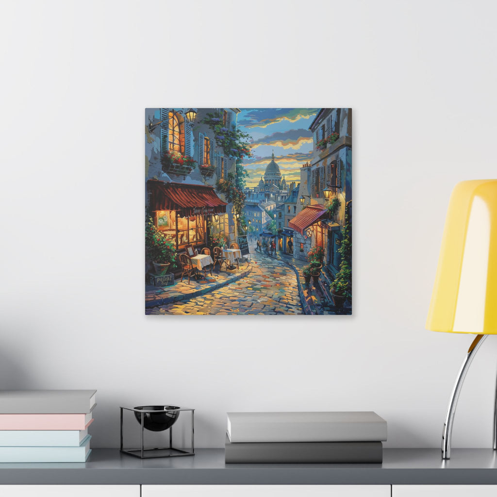 Paris Evening Street Canvas Wall Art — Cozy Café Cityscape Stretched Canvas