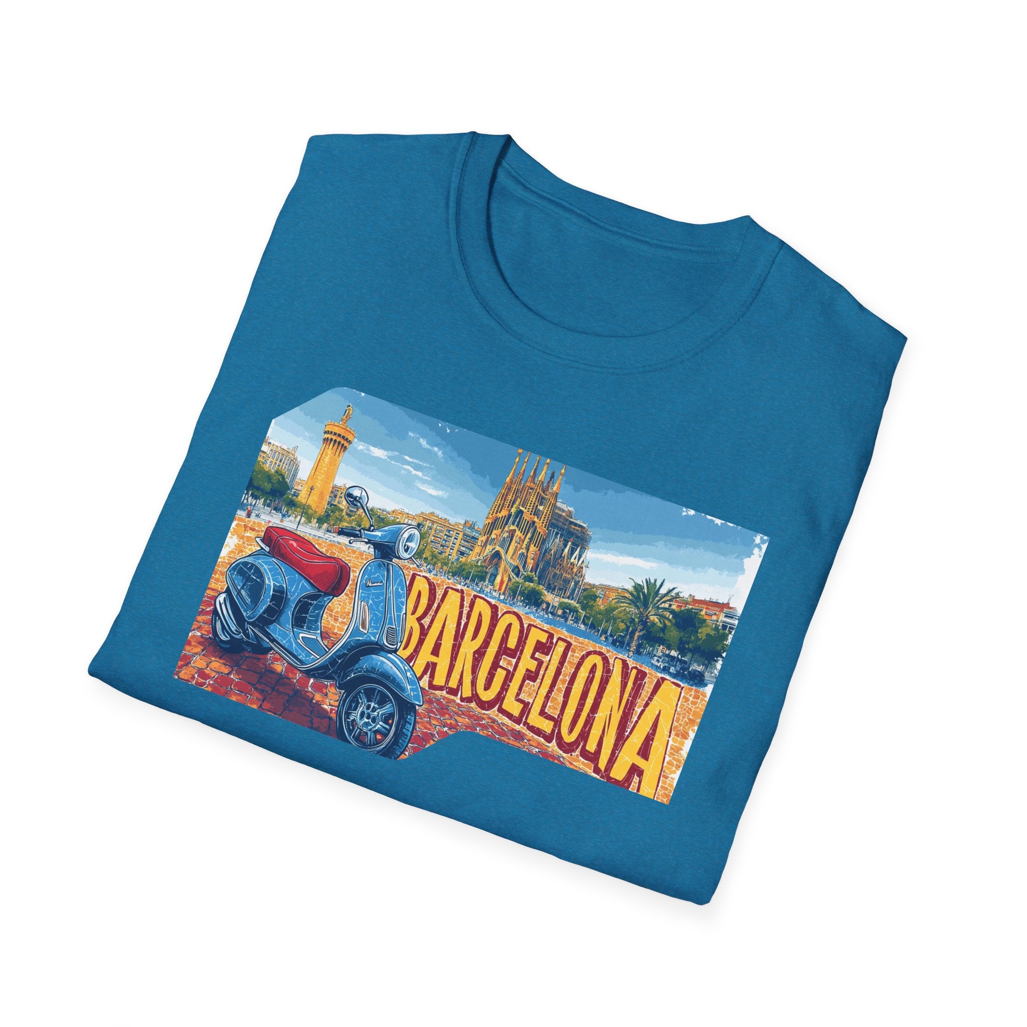 Barcelona Vintage Scooter T-Shirt | City Skyline Travel Souvenir