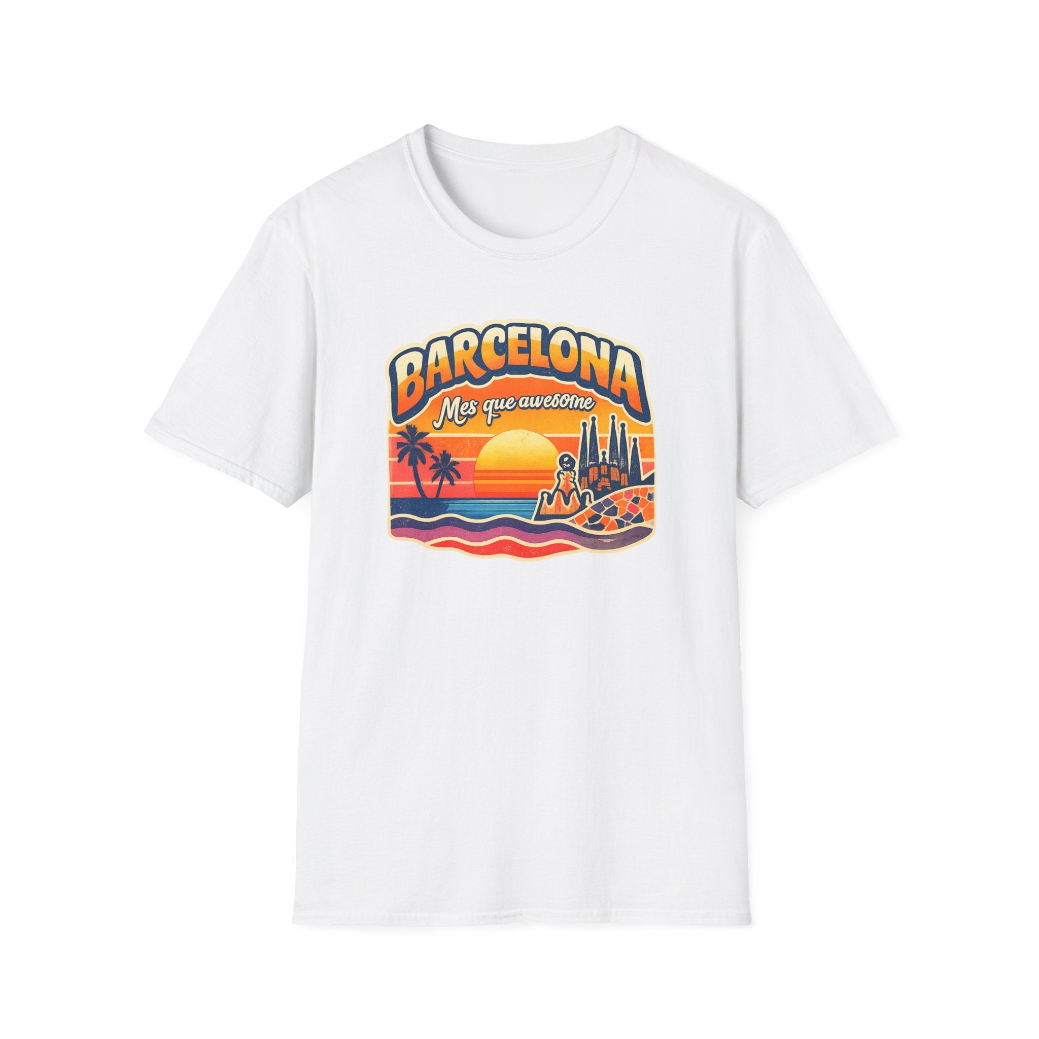 Barcelona Sunset Graphic T-Shirt — "Barcelona Más que un sueño" Vintage Beach Tee