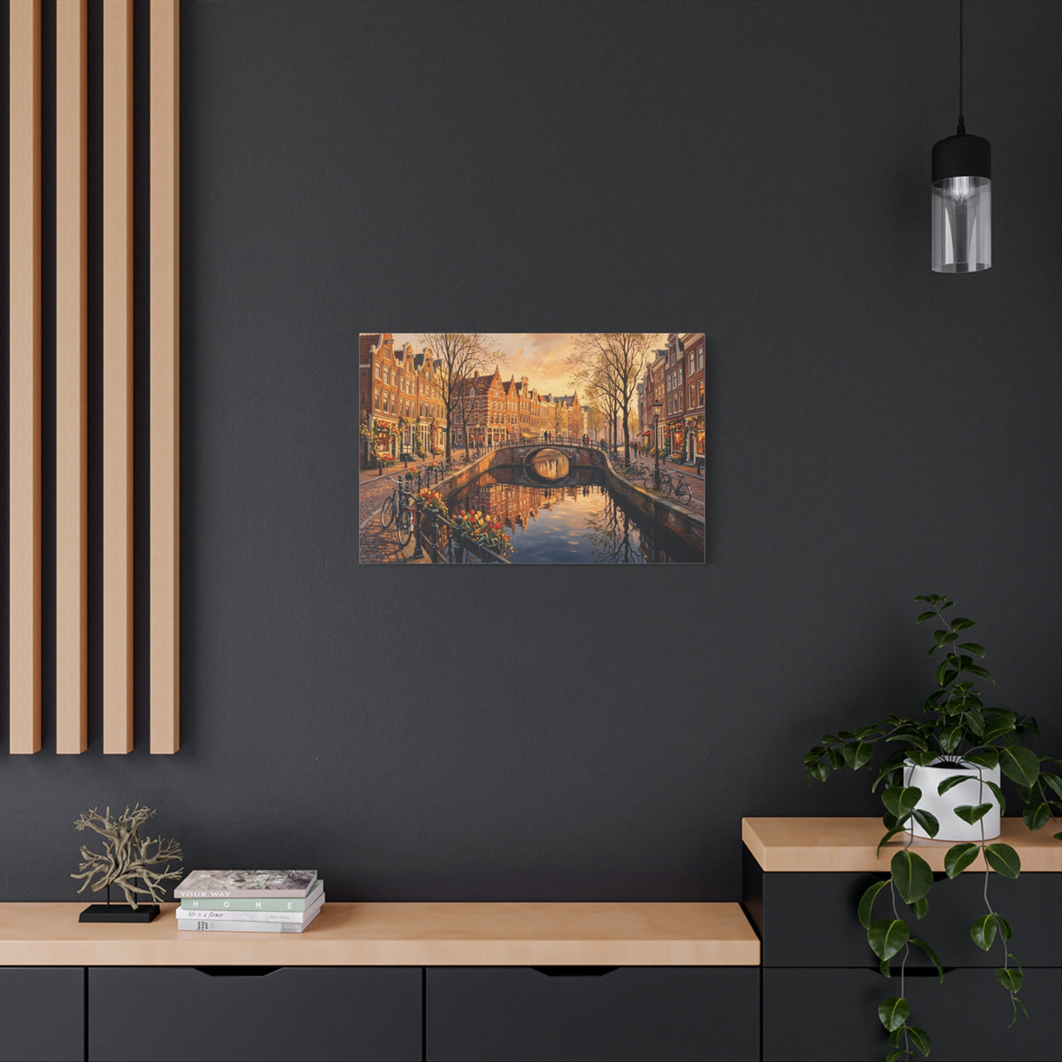 Amsterdam Canal Sunset Stretched Canvas Wall Art