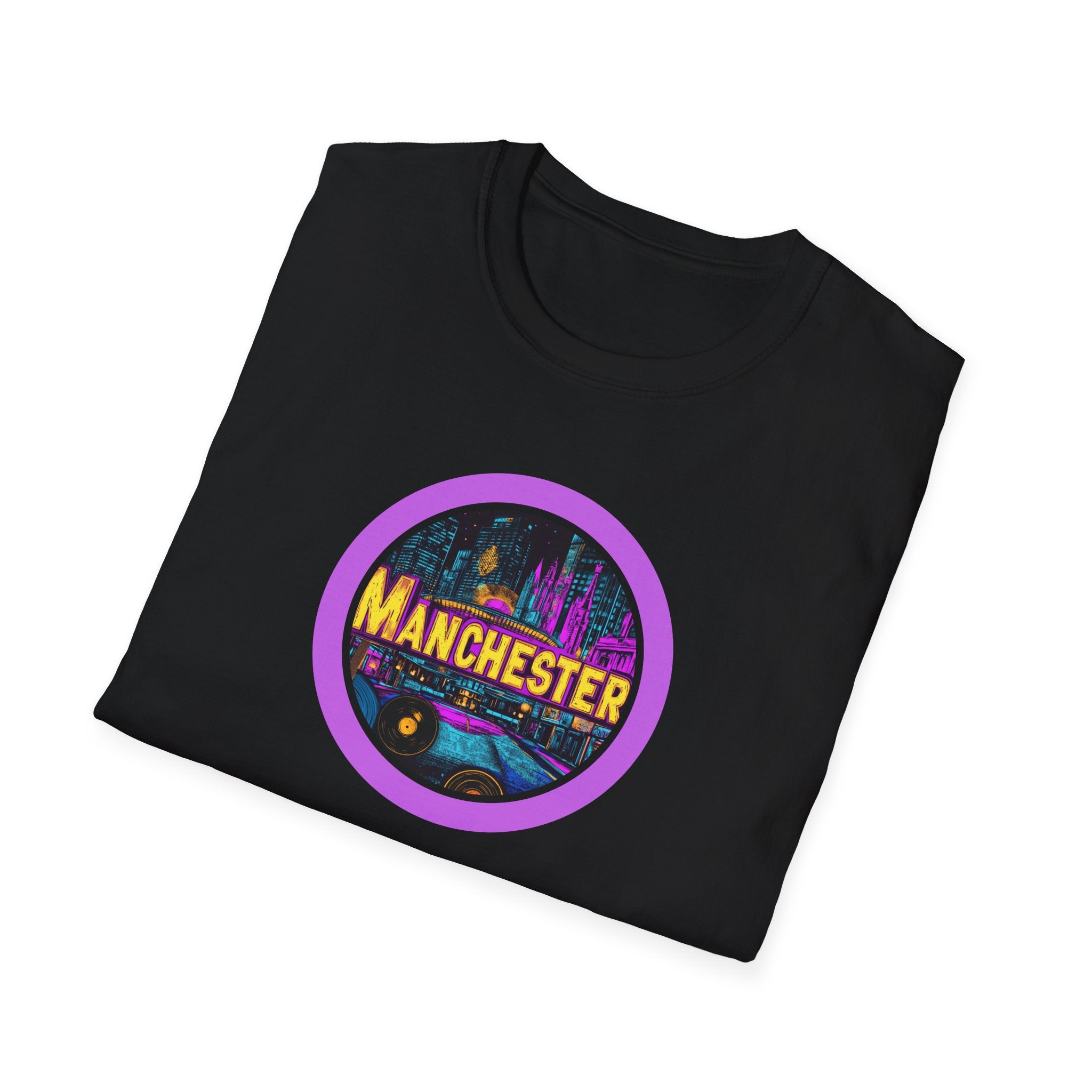 Manchester neon cityscape T-Shirt | retro skyline badge
