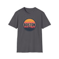 Boston Skyline Circle T‑Shirt — Retro Sunset City Graphic
