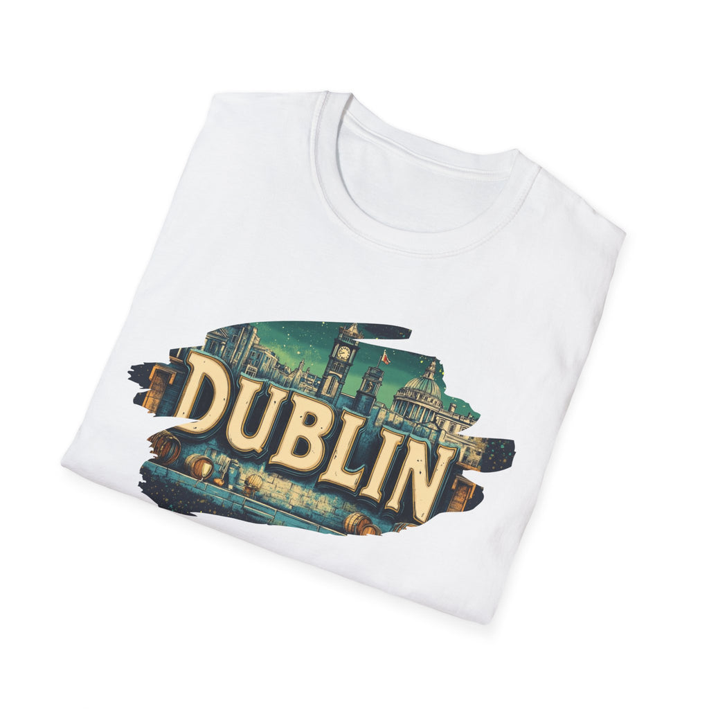 Dublin vintage travel collage T-Shirt | Irish city skyline, retro postcard style