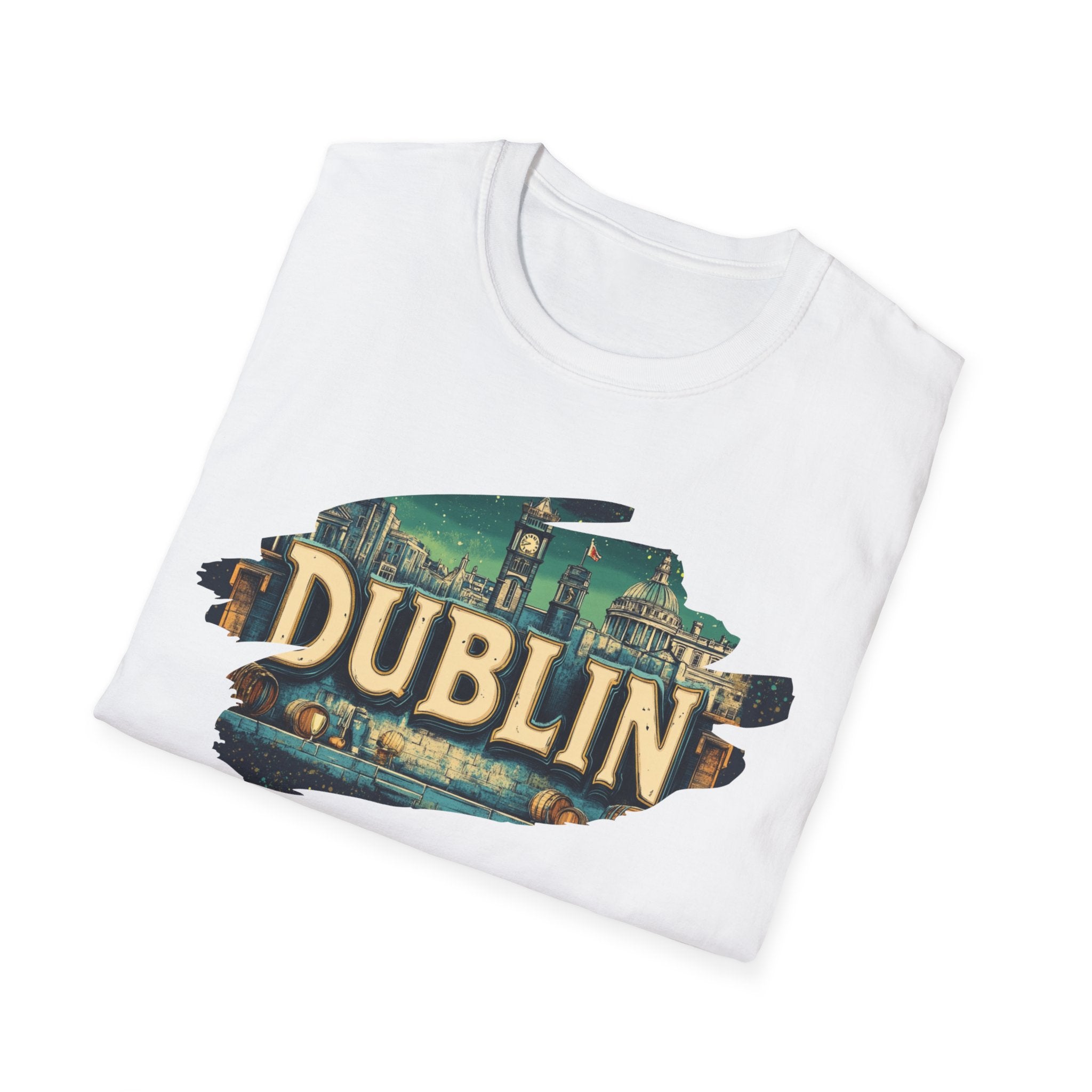 Dublin vintage travel collage T-Shirt | Irish city skyline, retro postcard style