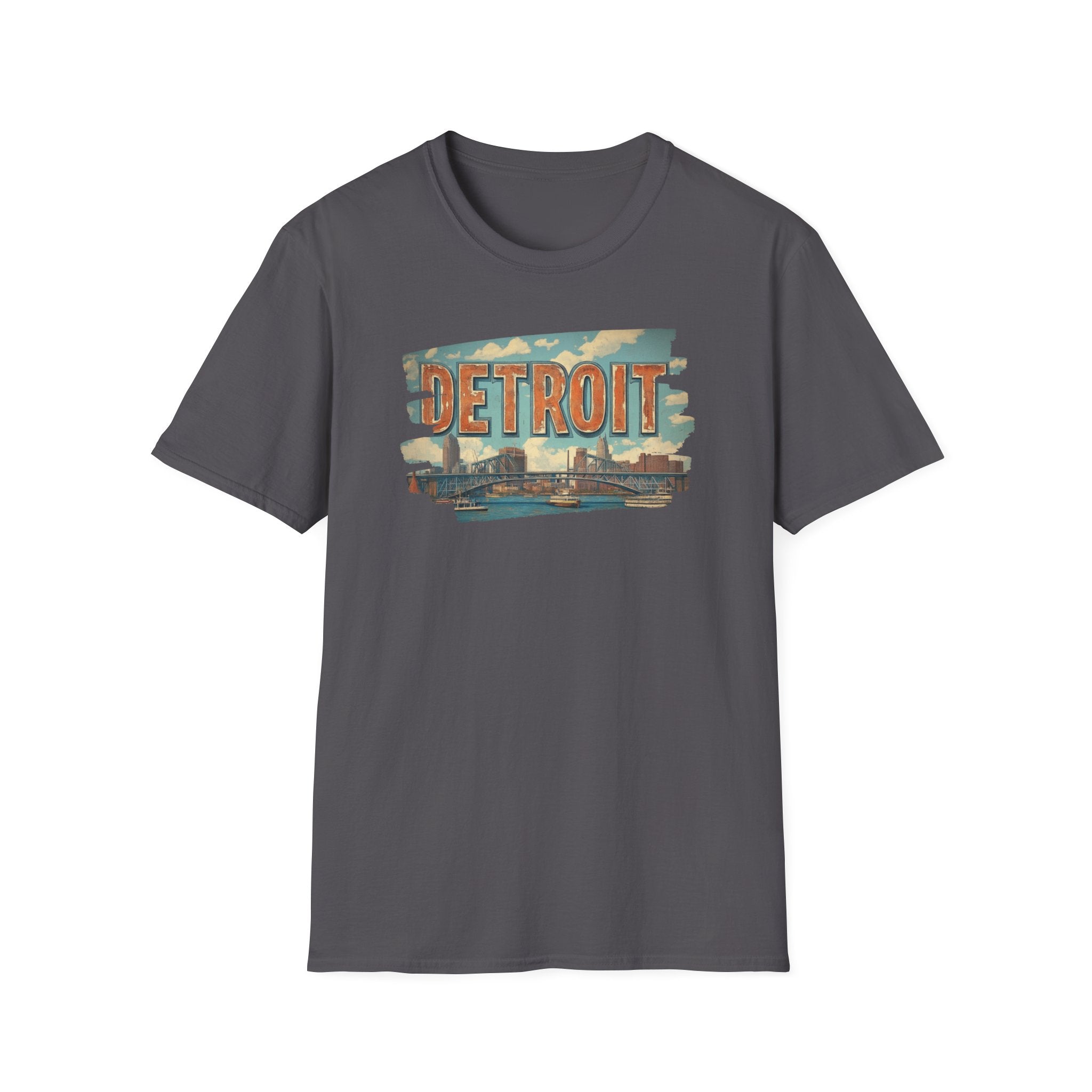Detroit Skyline Brushstroke T-Shirt | Vintage Motor City Typography