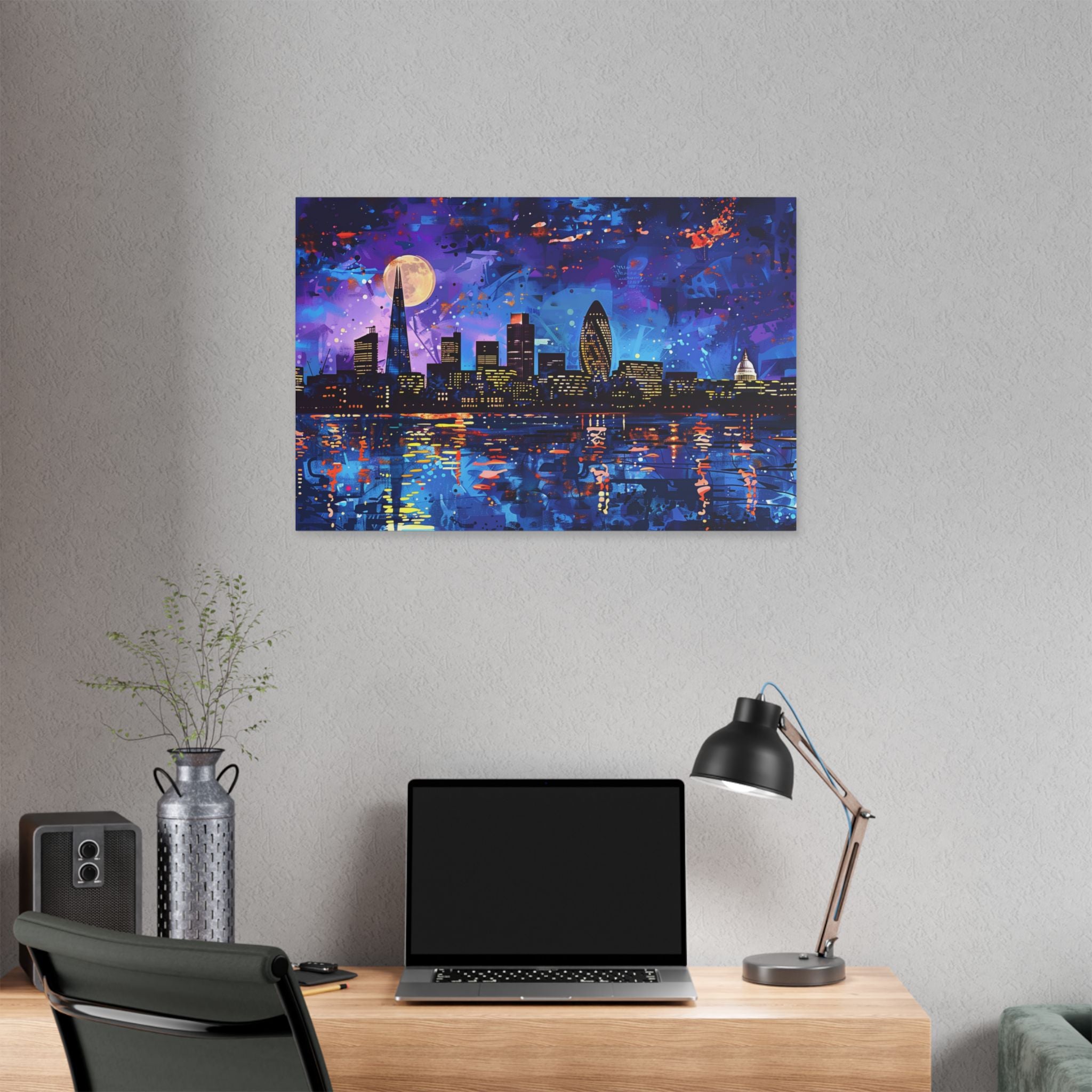 London Skyline Canvas Print – Vibrant Night Cityscape Stretched Wall Art