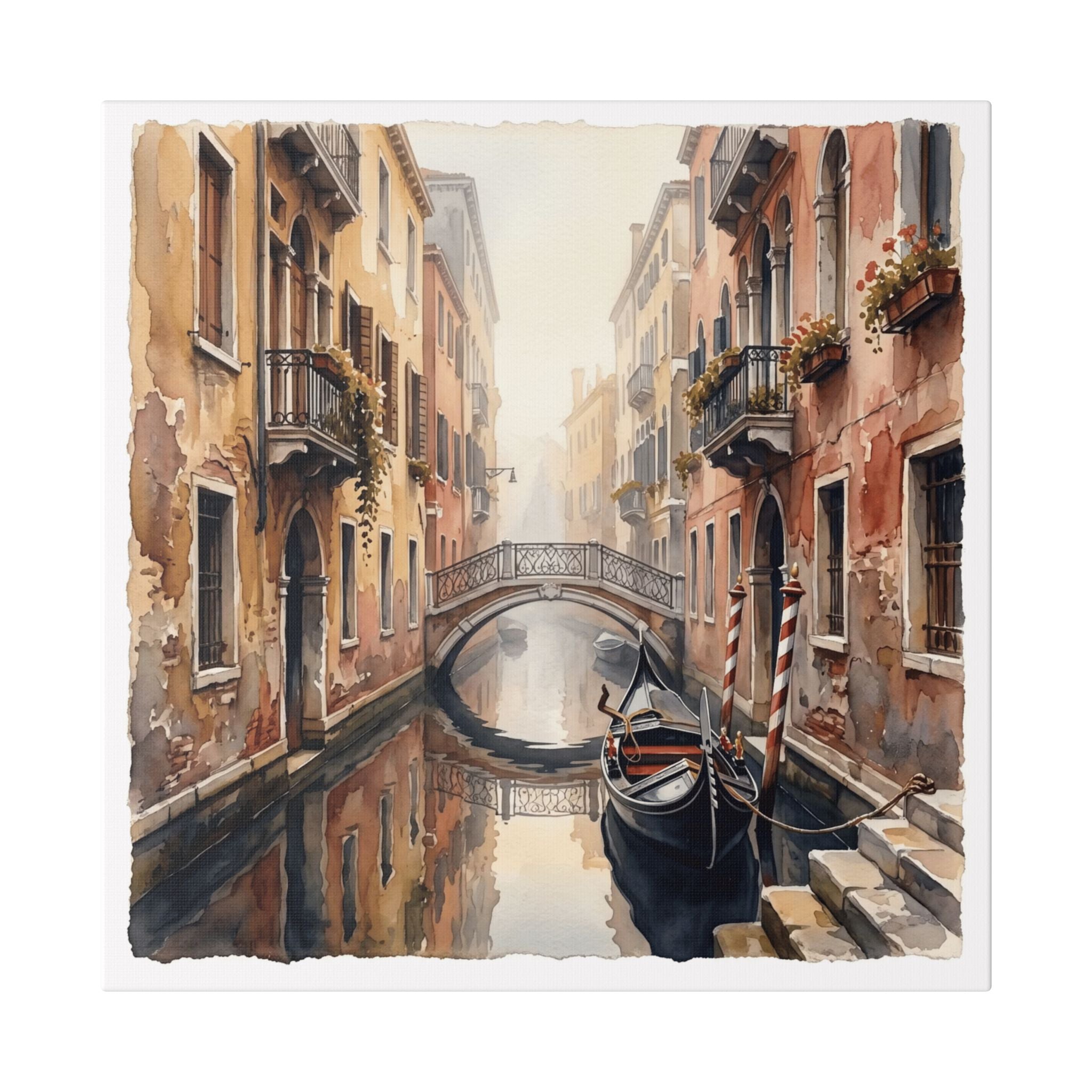 Venetian Canal Watercolor Canvas Print