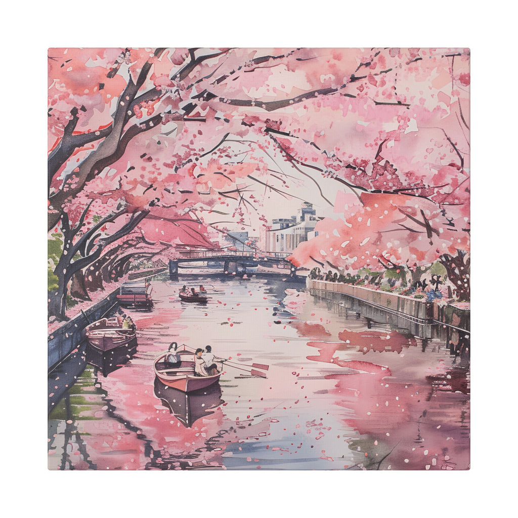 Tokyo Chidorigafuchi - Cherry Blossom Canal Stretched Canvas — Pink Sakura Wall Art