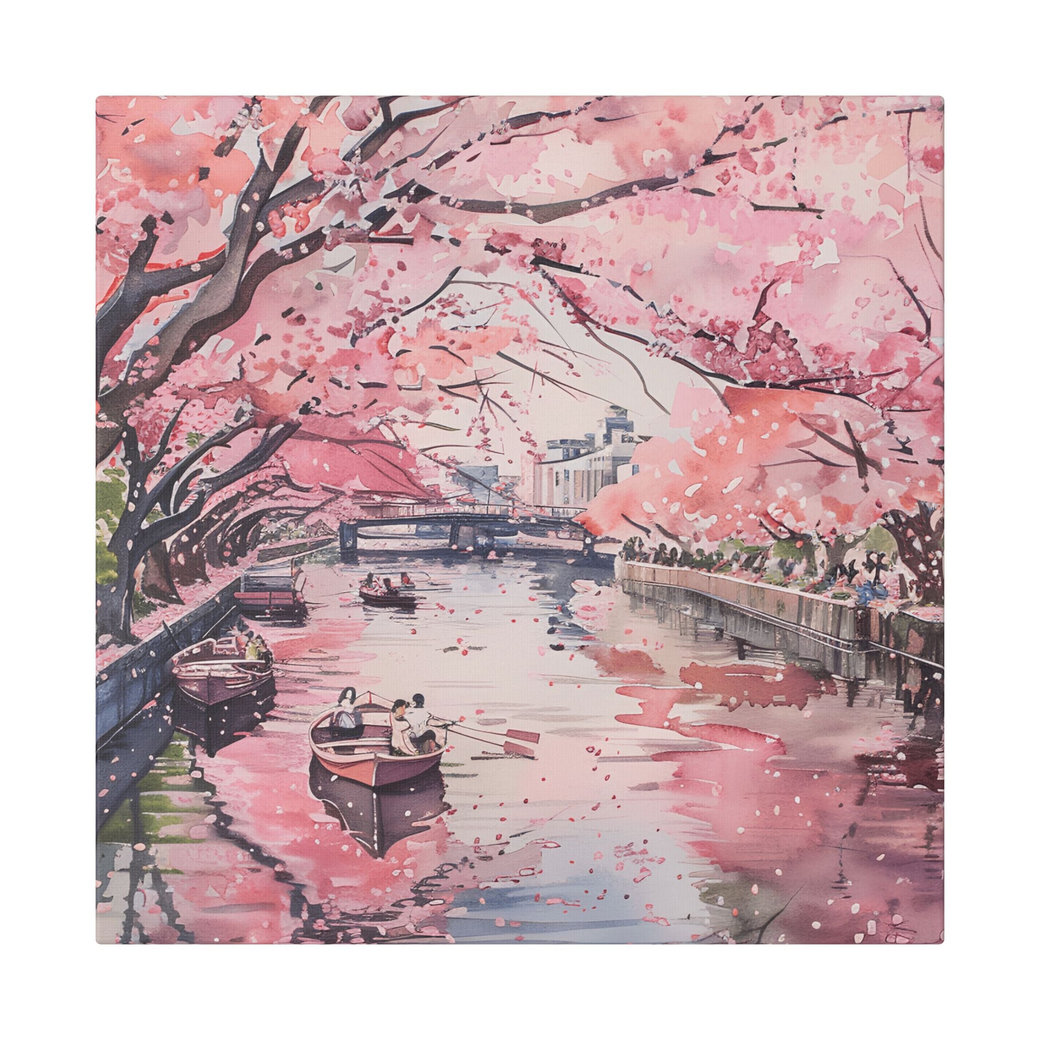 Tokyo Chidorigafuchi - Cherry Blossom Canal Stretched Canvas — Pink Sakura Wall Art