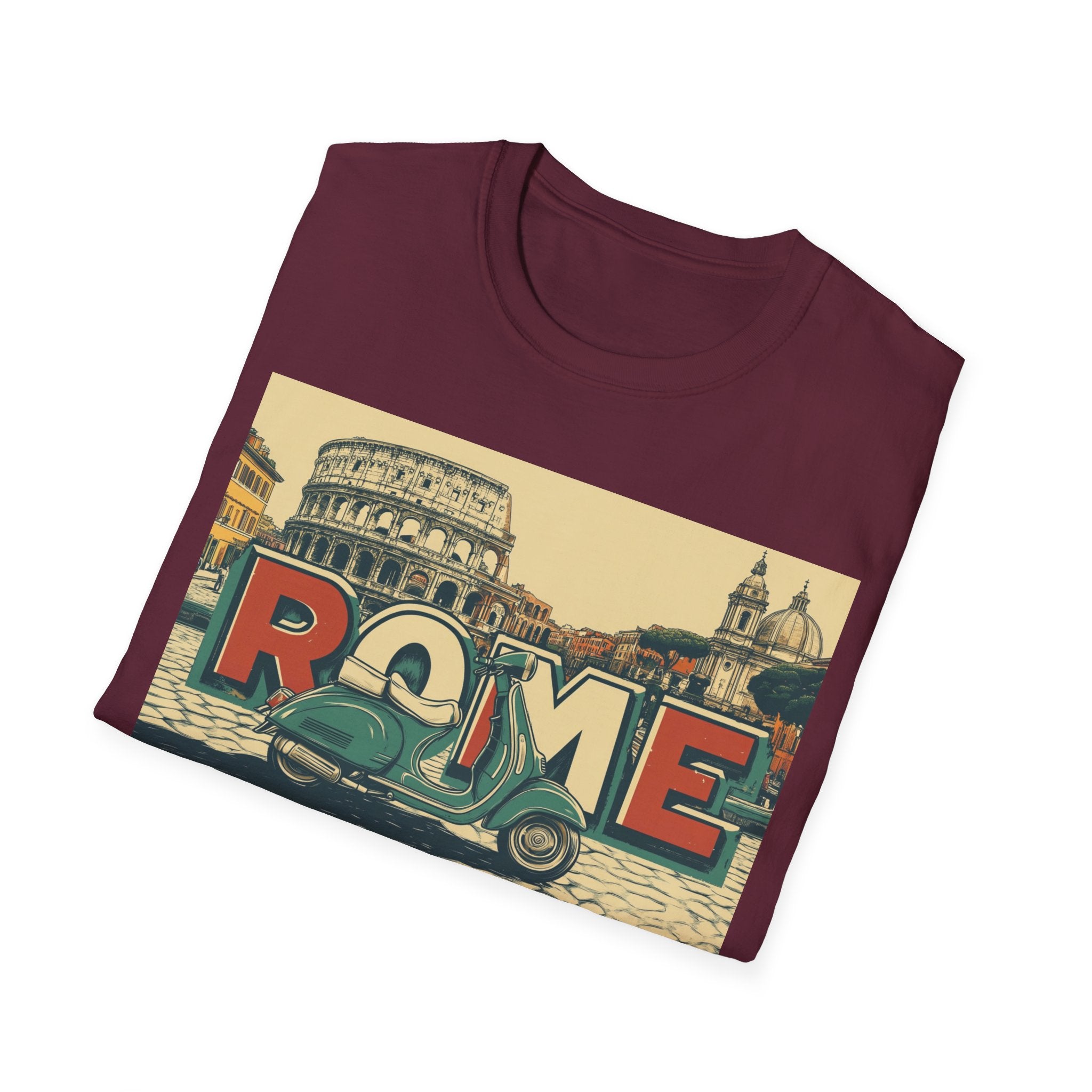 Rome Vintage Scooter T-Shirt | Colosseum Travel Postcard Design