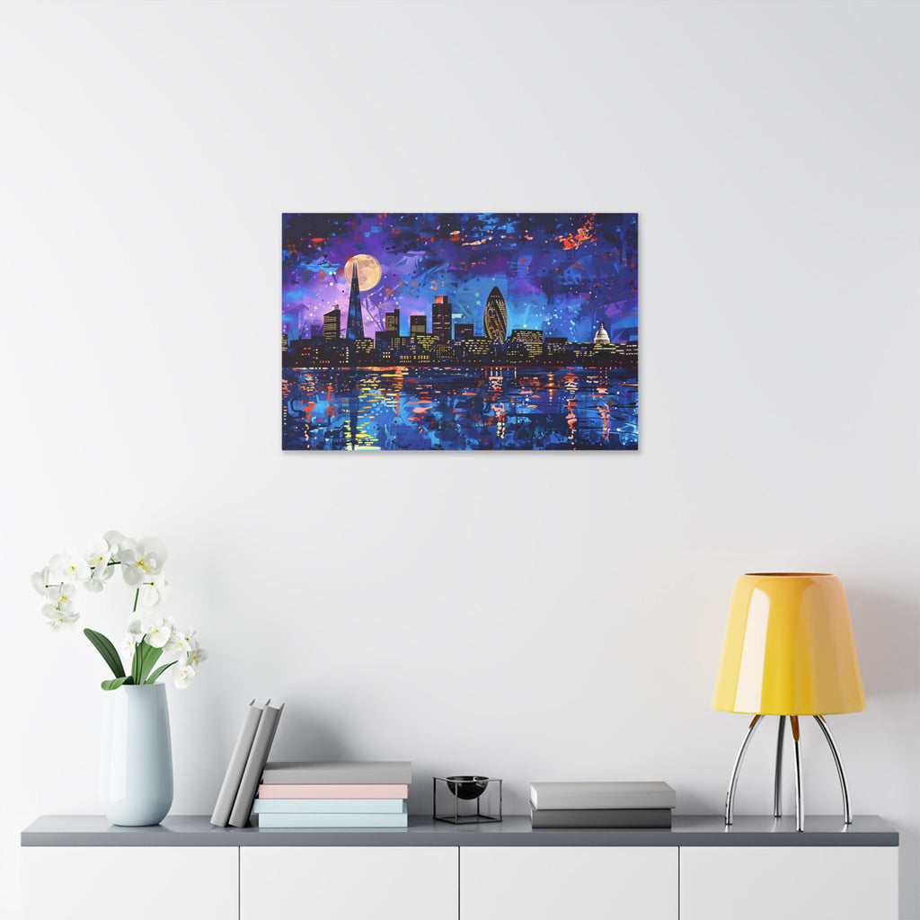 London Skyline Canvas Print – Vibrant Night Cityscape Stretched Wall Art