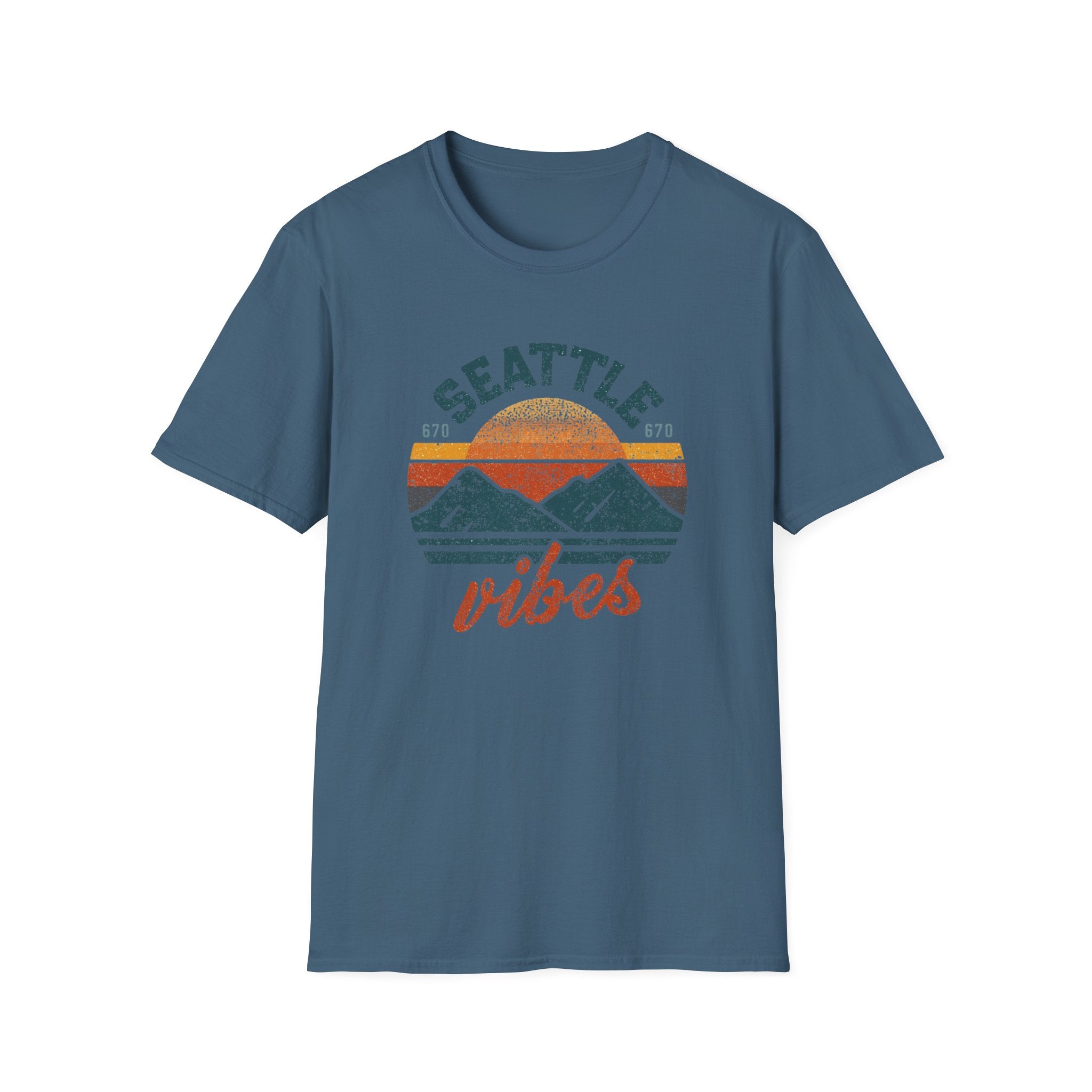Seattle Vibes T-Shirt — Retro Mountain Sunset Graphic Tee