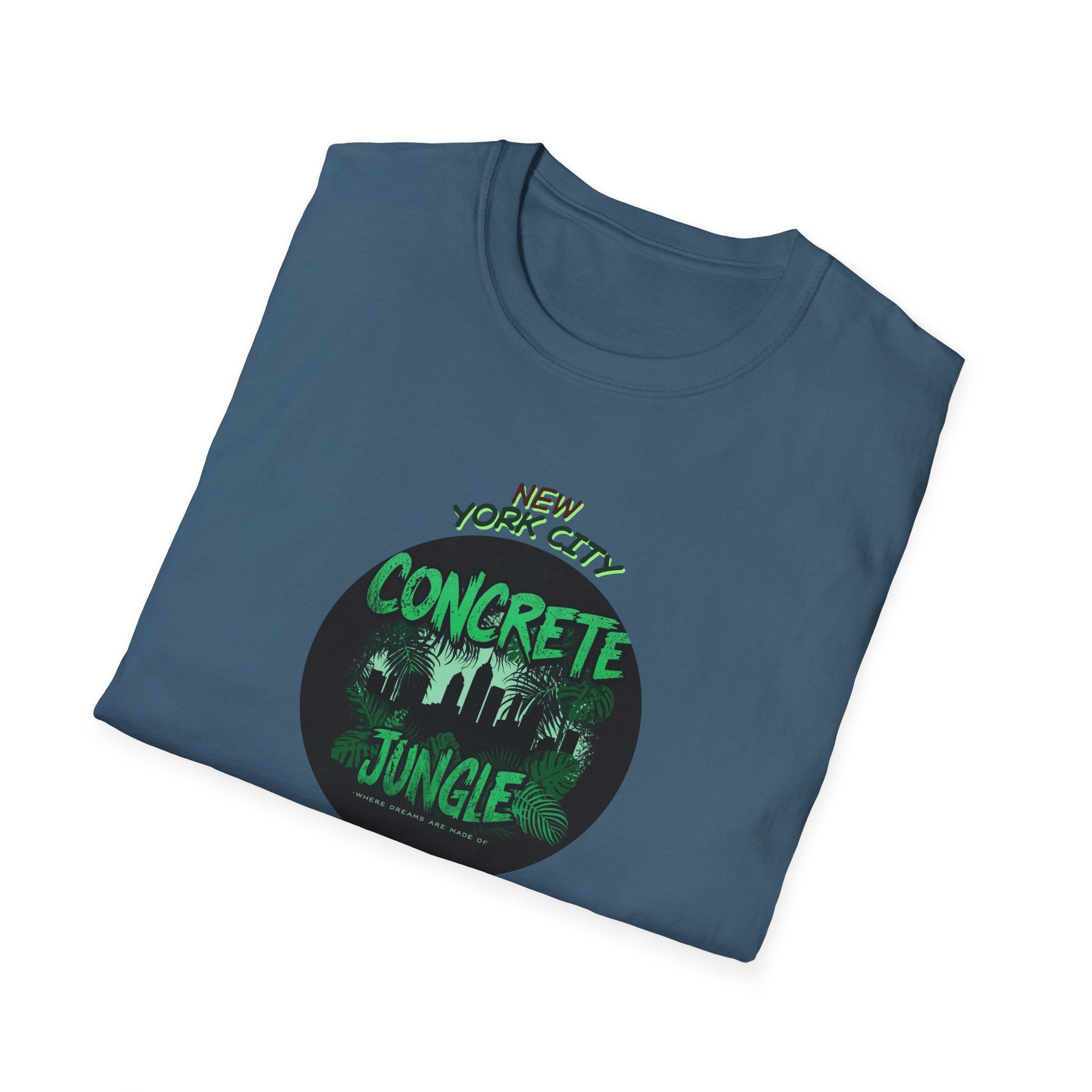 New York City Concrete Jungle T-Shirt | Skyline Silhouette, Green Badge