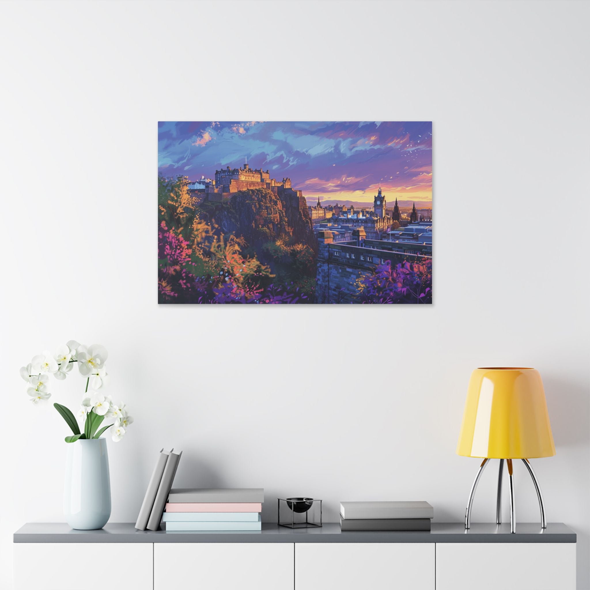 Edinburgh Castle Sunset Canvas Print — Vibrant Cityscape Wall Art