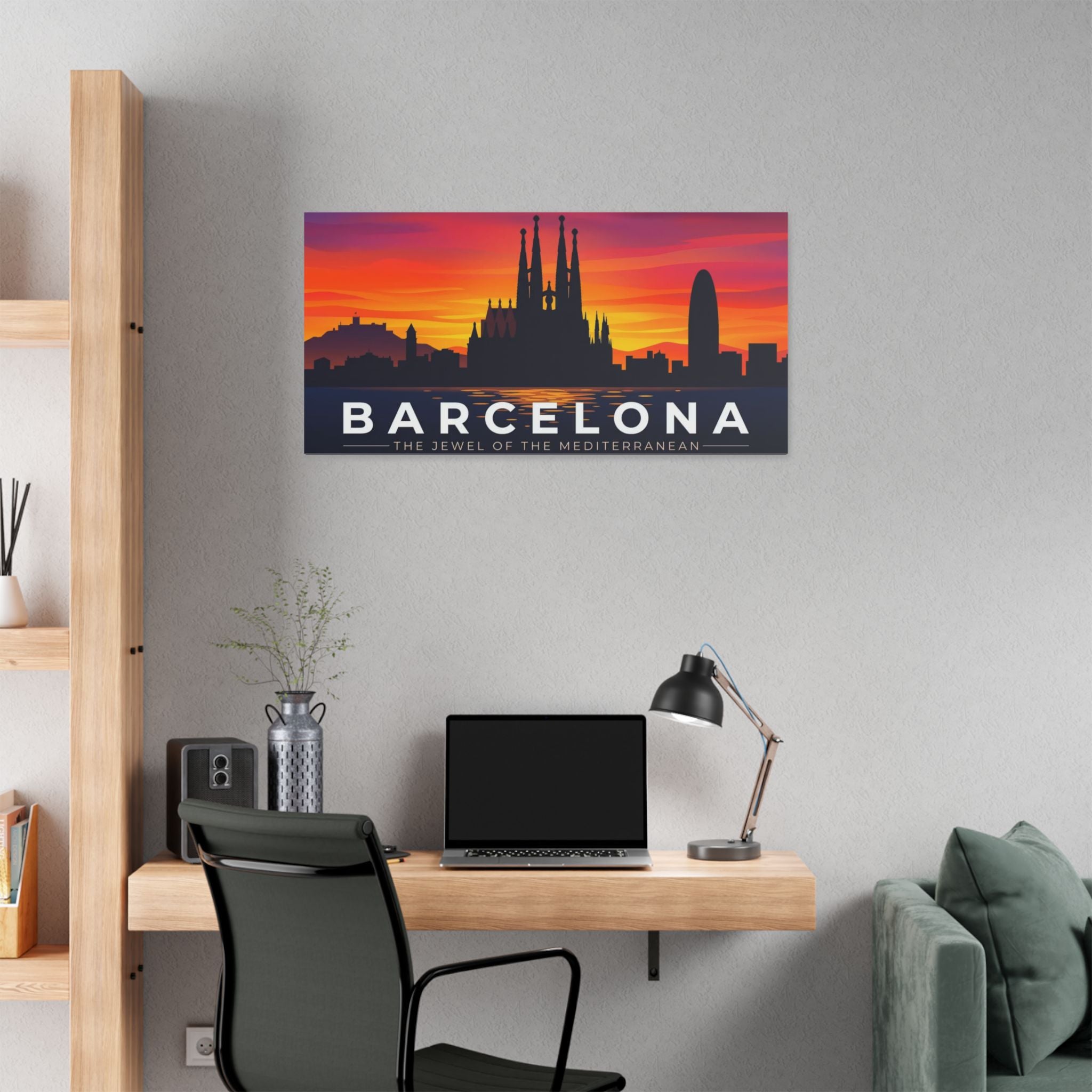 Barcelona Sunset Skyline Canvas