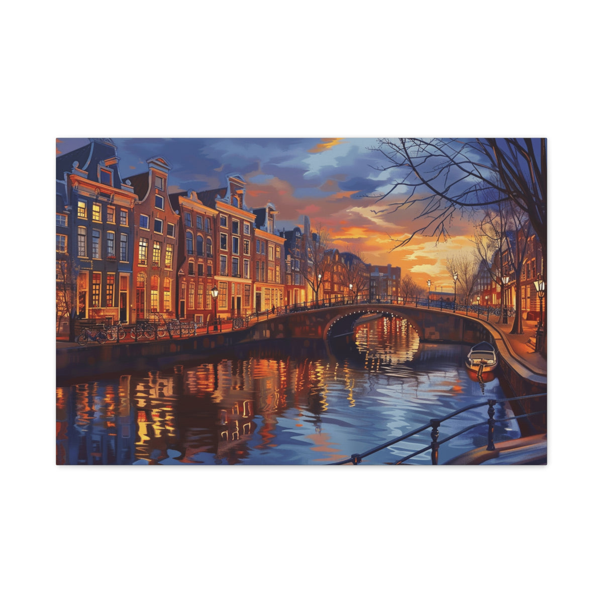 Amsterdam Canal Evening Canvas Print — Sunset Cityscape Wall Art