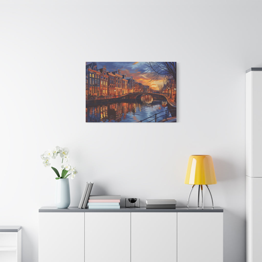 Amsterdam Canal Evening Canvas Print — Sunset Cityscape Wall Art