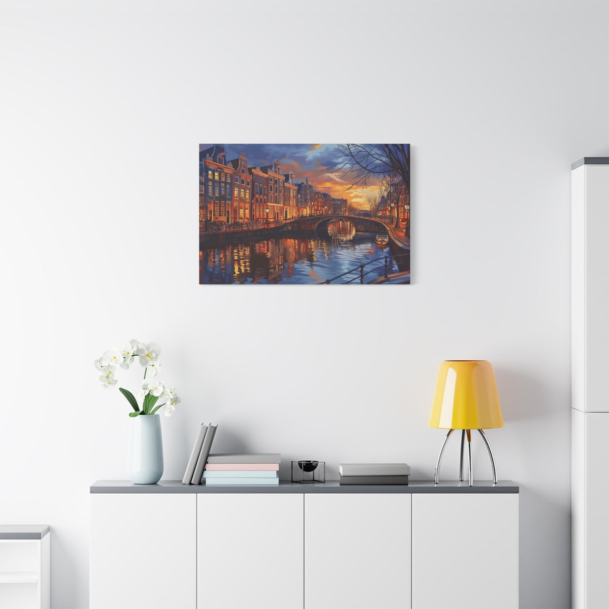 Amsterdam Canal Evening Canvas Print — Sunset Cityscape Wall Art