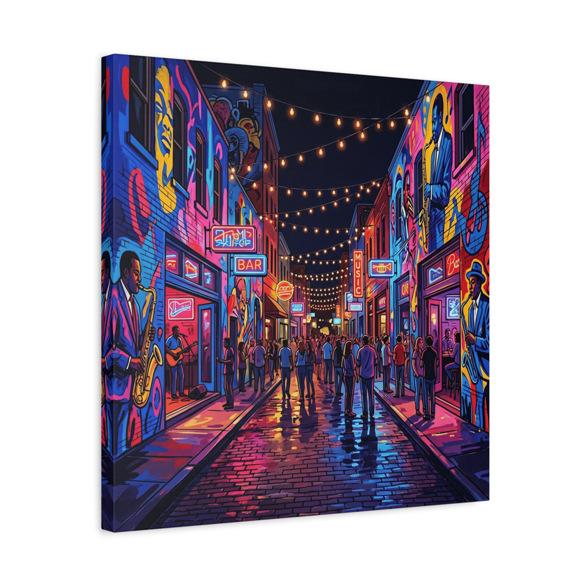 Dallas Deep Ellum Street - Neon Nightlife Street Canvas — Vibrant Urban Alley Wall Art